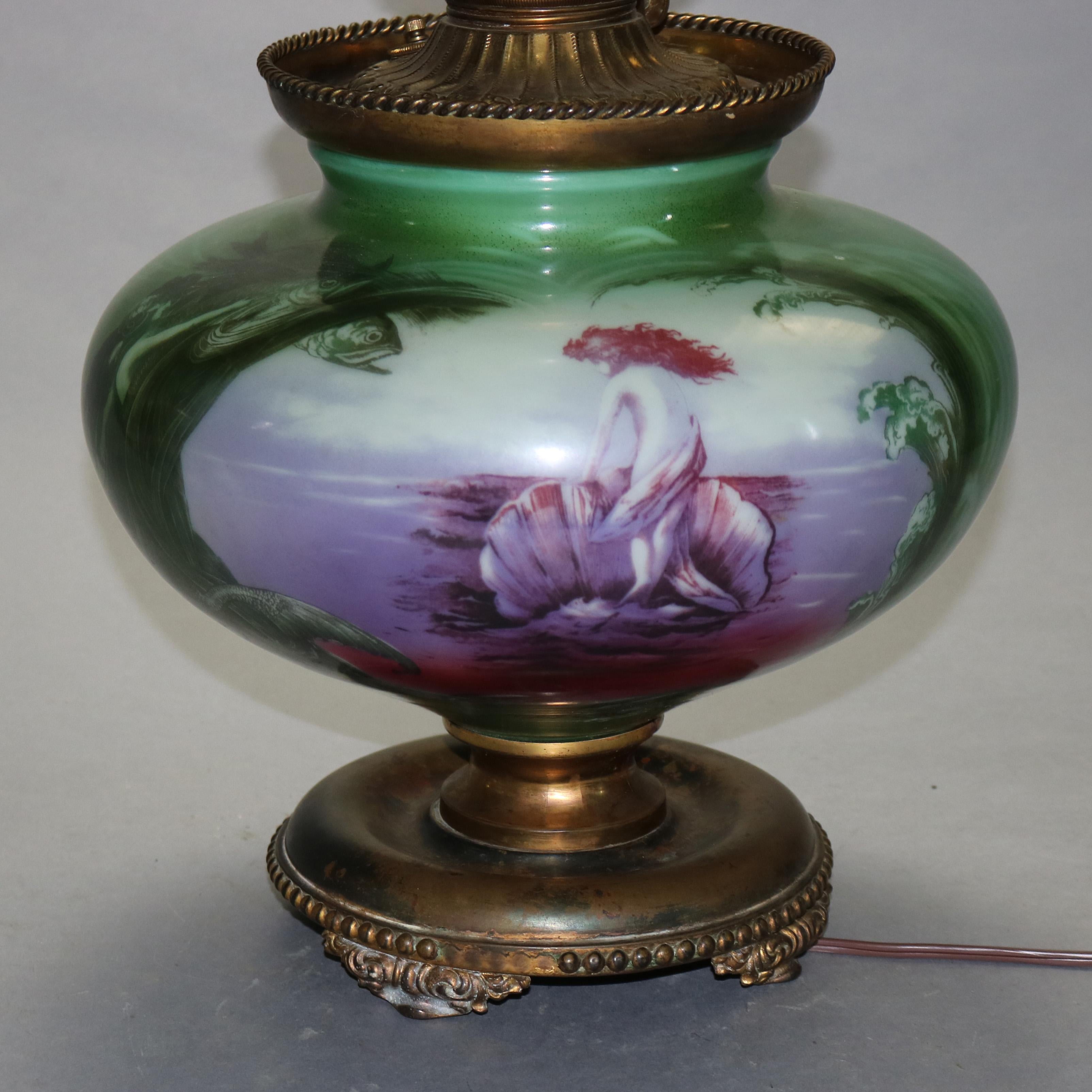American Antique Oversized Gone with the Wind Lamp, Hand-Painted Scenic with Mermaid