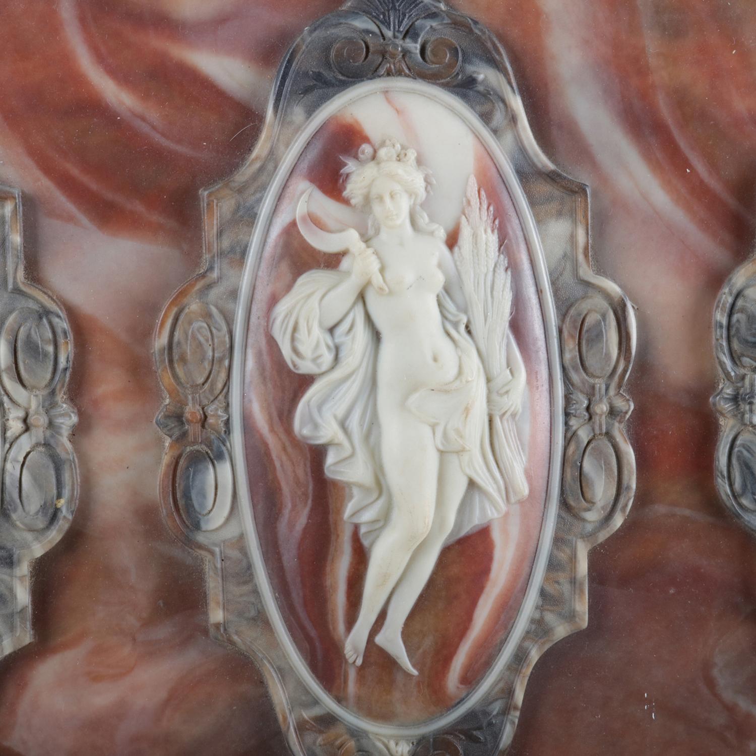 Antique Oversized Hand-Carved Incolay Stone Classical Cameo Jewelry Box In Good Condition In Big Flats, NY