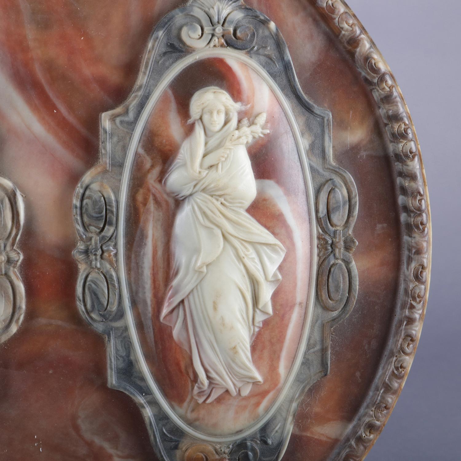 19th Century Antique Oversized Hand-Carved Incolay Stone Classical Cameo Jewelry Box