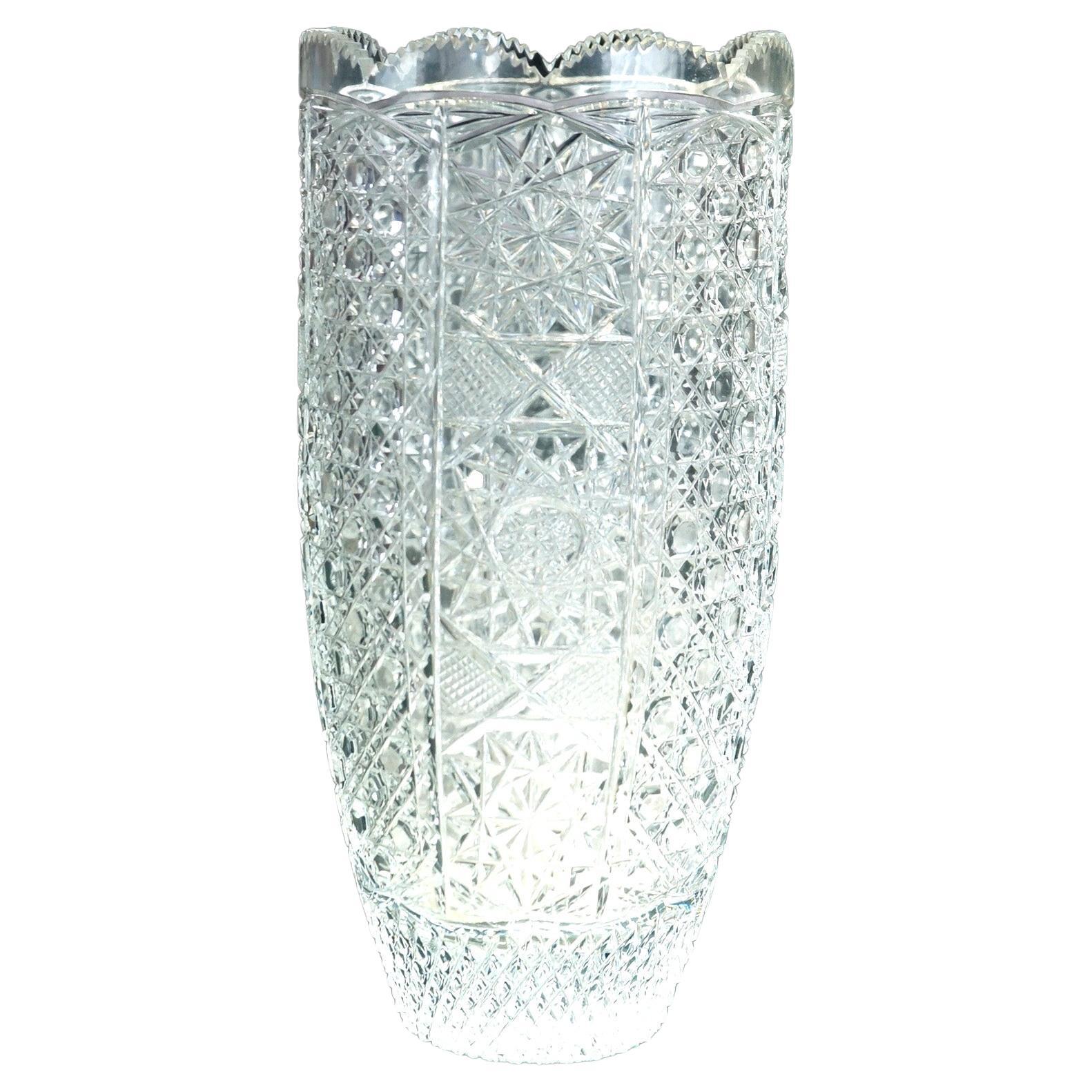 Antique Oversized Hawkes School Deep Cut Glass Tall Vase C1920