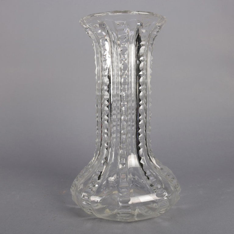 Antique Oversized Hawkes School Ribbed Glass Flower Vase, circa 1900
