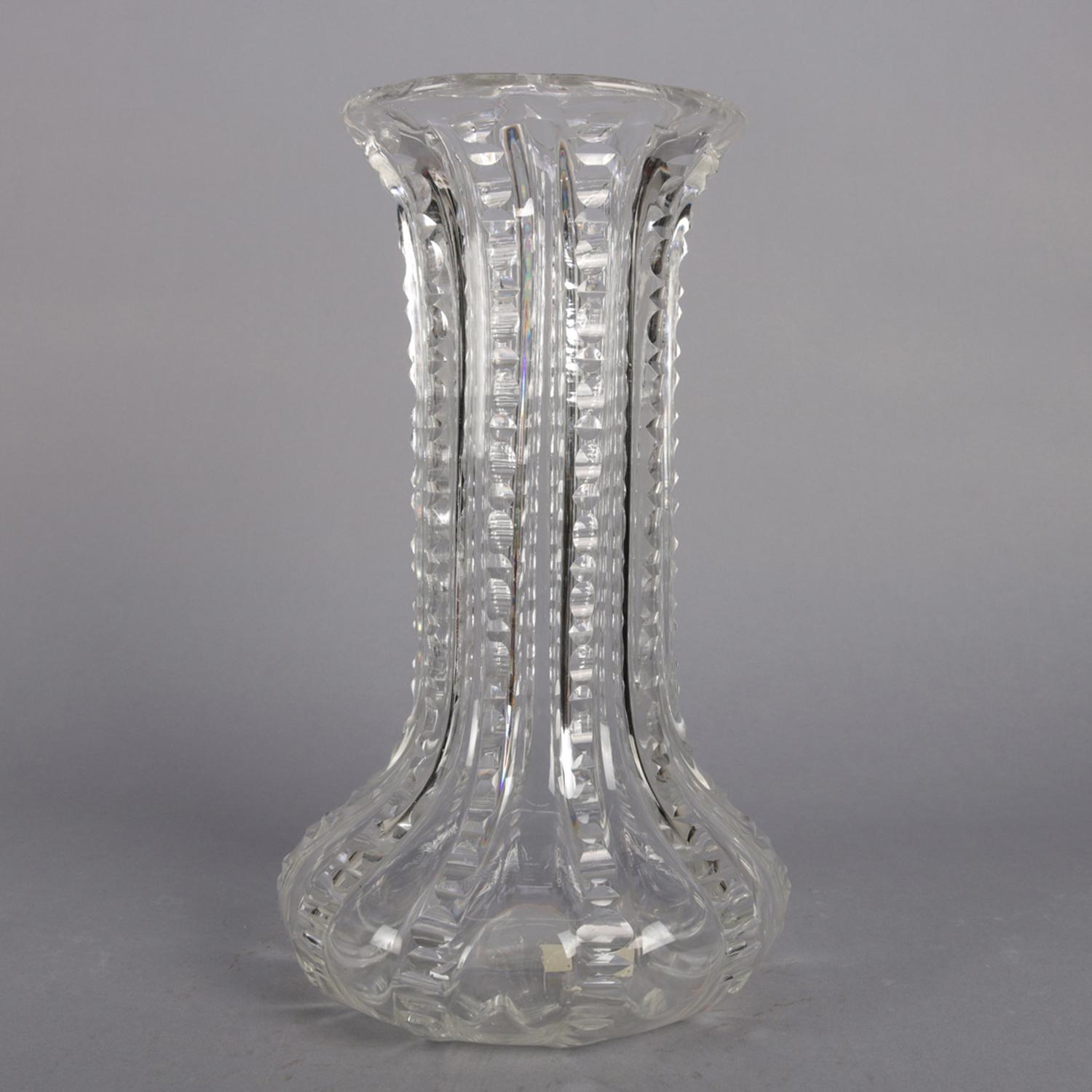 American Antique Oversized Hawkes School Ribbed Glass Flower Vase, circa 1900