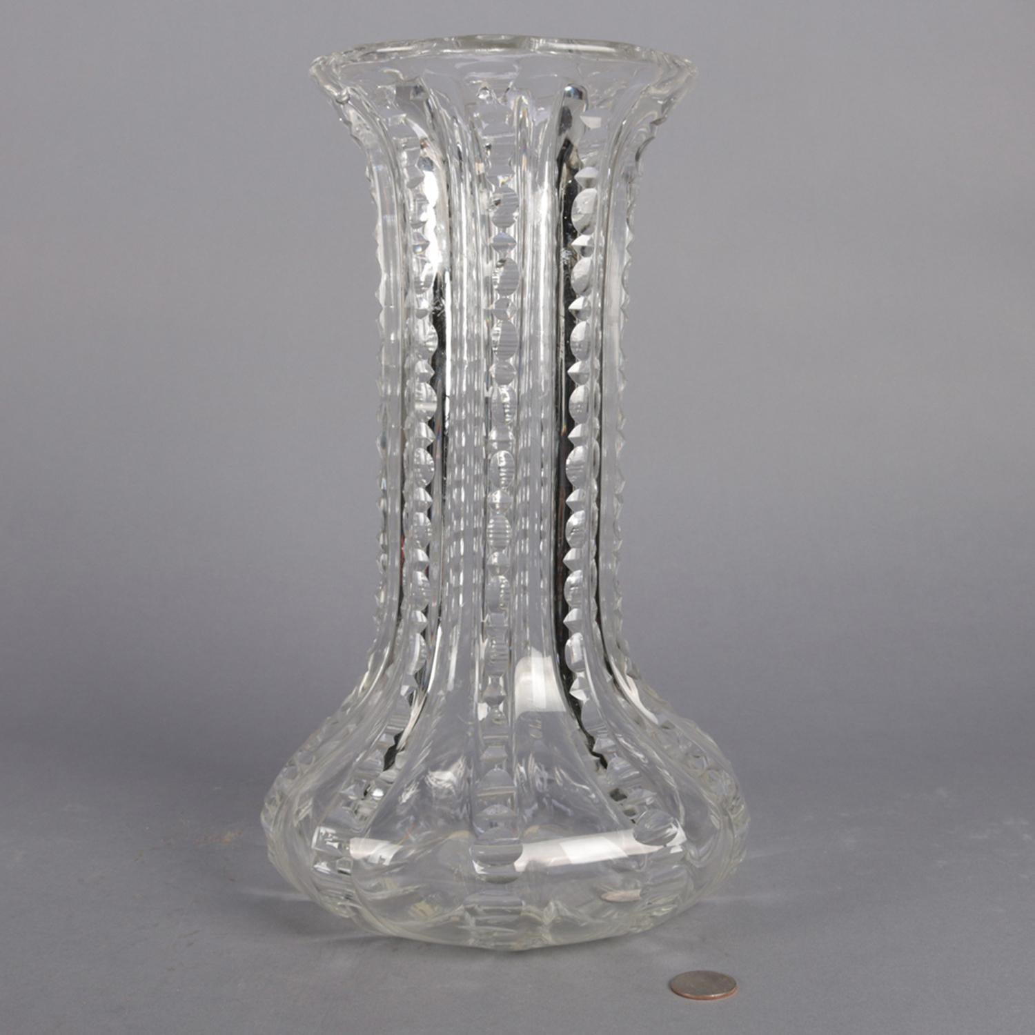 Antique Oversized Hawkes School Ribbed Glass Flower Vase, circa 1900 In Good Condition In Big Flats, NY