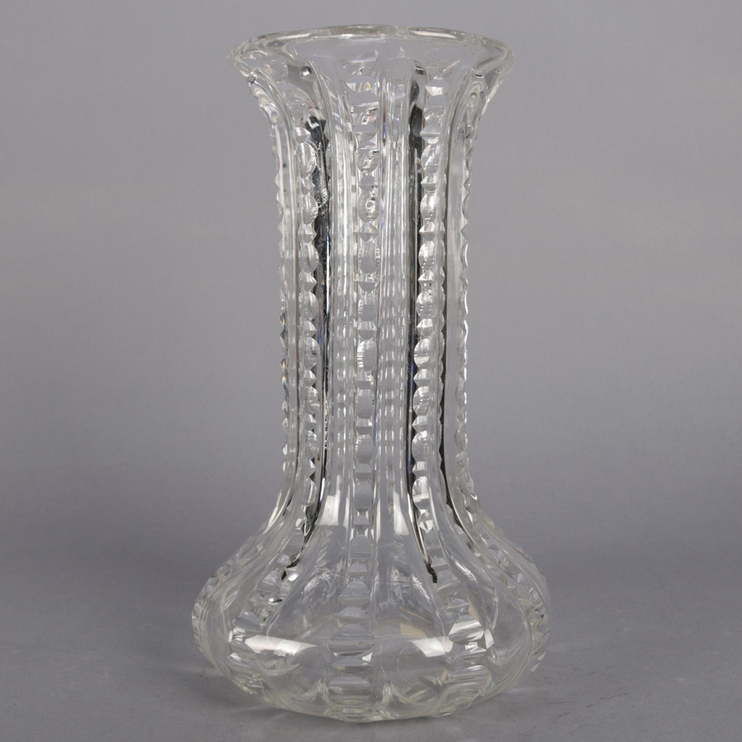 20th Century Antique Oversized Hawkes School Ribbed Glass Flower Vase, circa 1900