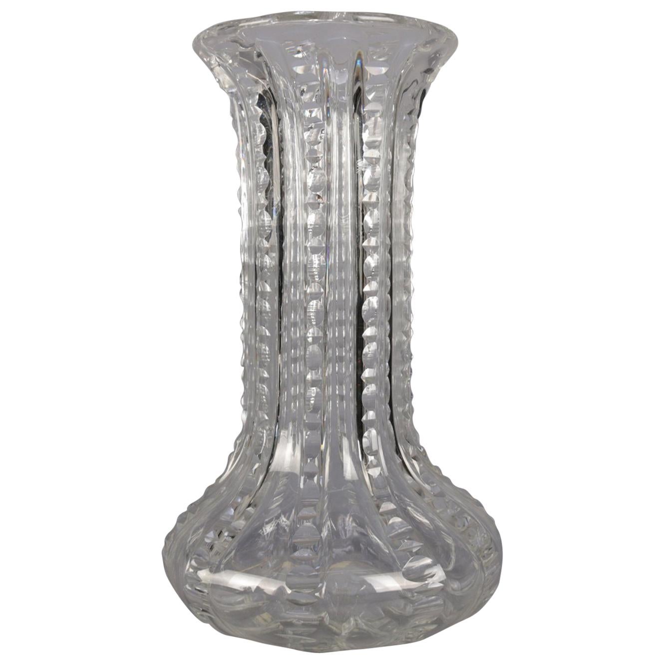Antique Oversized Hawkes School Ribbed Glass Flower Vase, circa 1900