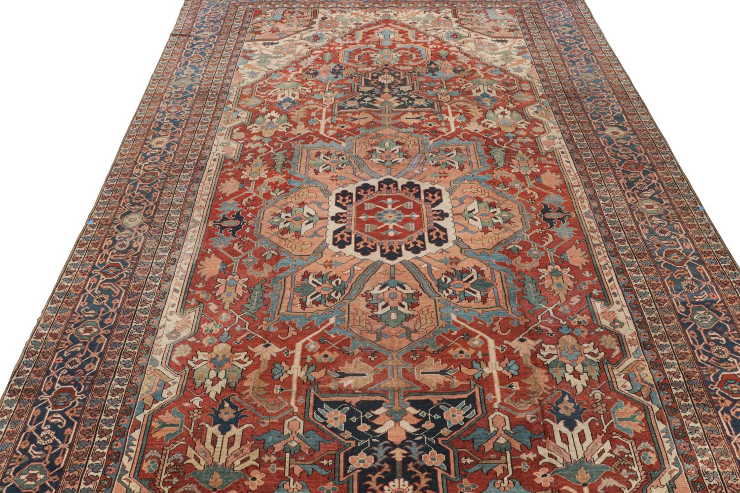 Hand-Knotted Antique Oversized Heriz Persian Rug in Red with Medallion For Sale