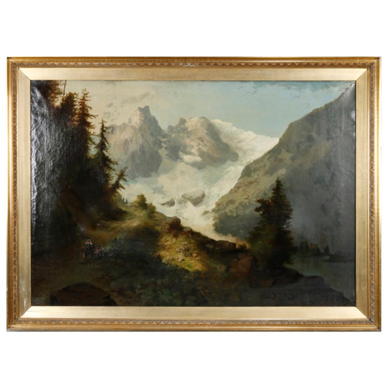 Oversized Hudson River School Landscape Snowy Mountains Painting Circa 1900 At 1stdibs