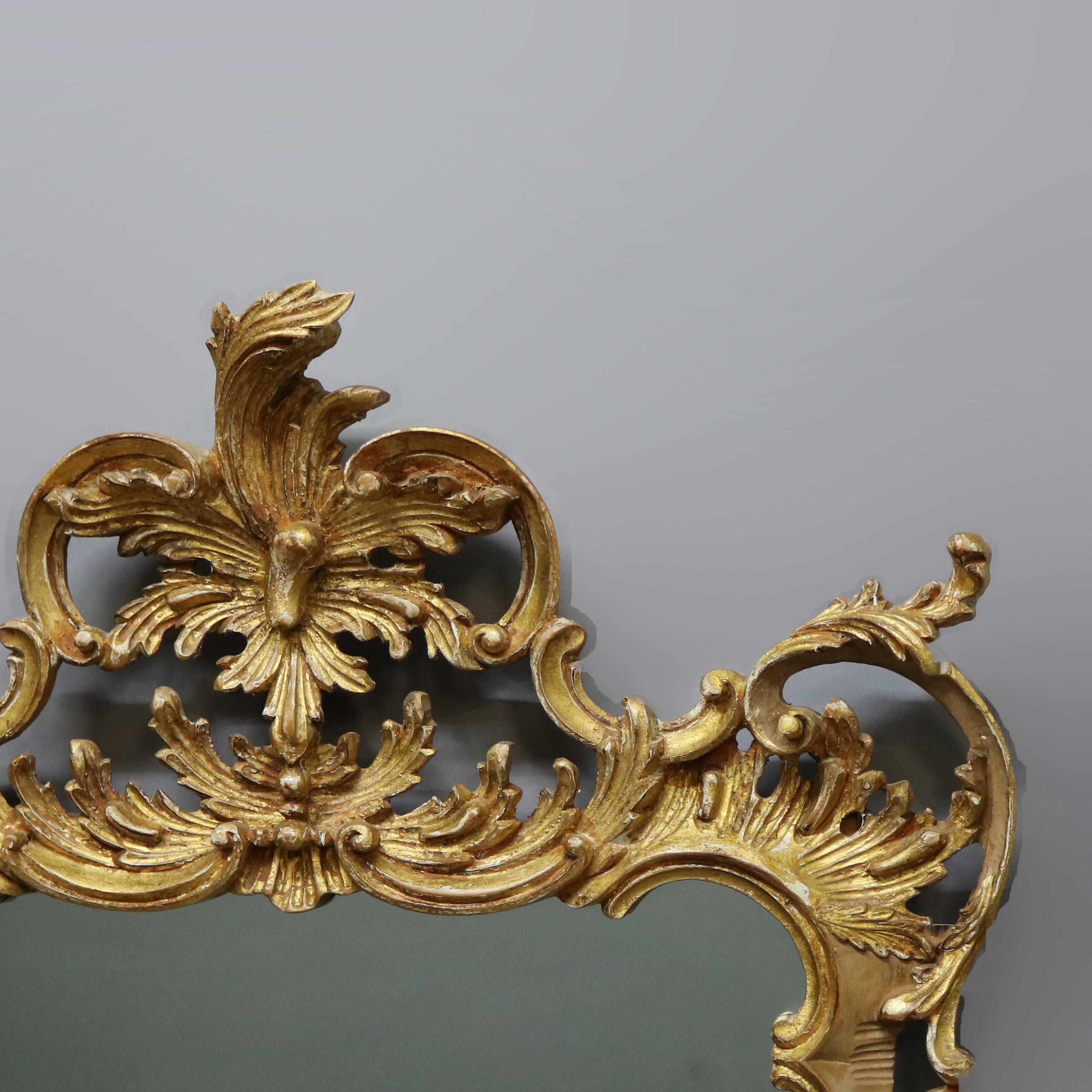 Antique Oversized Italian Rococo Revival Giltwood Over Mantel Wall Mirror 20th C In Good Condition In Big Flats, NY