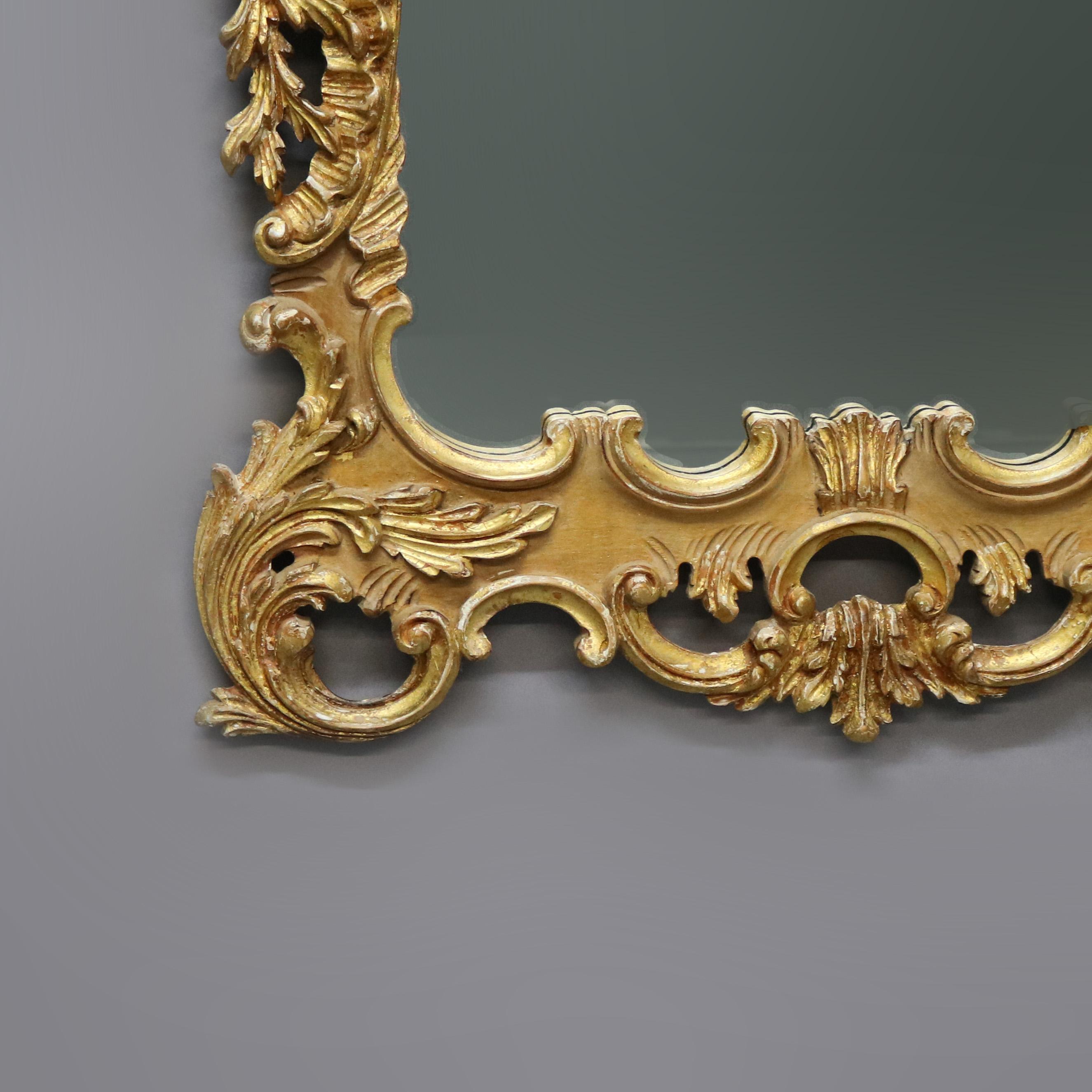 Antique Oversized Italian Rococo Revival Giltwood Over Mantel Wall Mirror 20th C 1