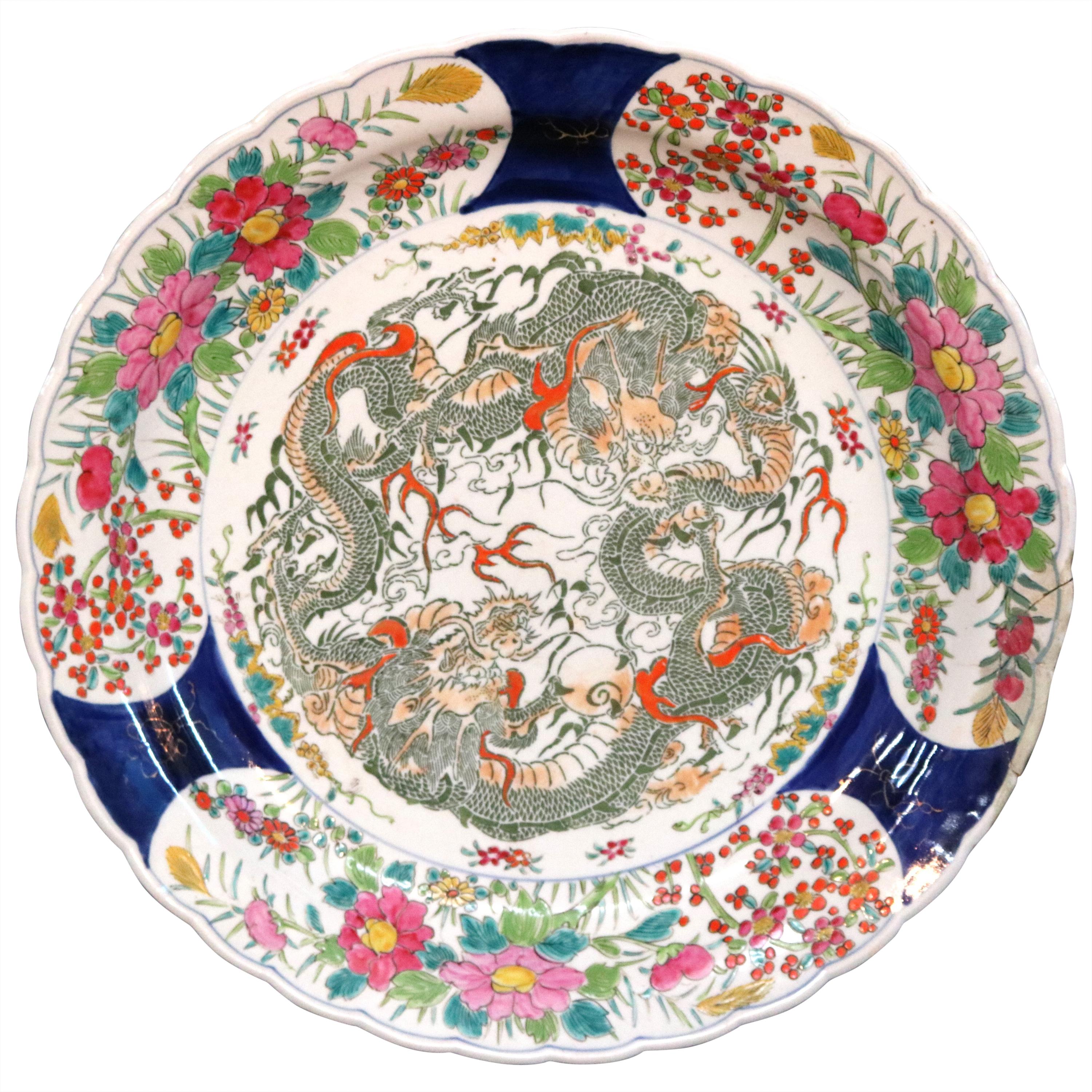 Antique Oversized Japanese Meiji Imari Porcelain Charger, 19th Century