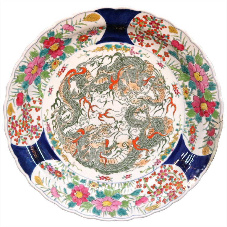 Antique Oversized Japanese Meiji Imari Porcelain Charger, 19th Century For Sale