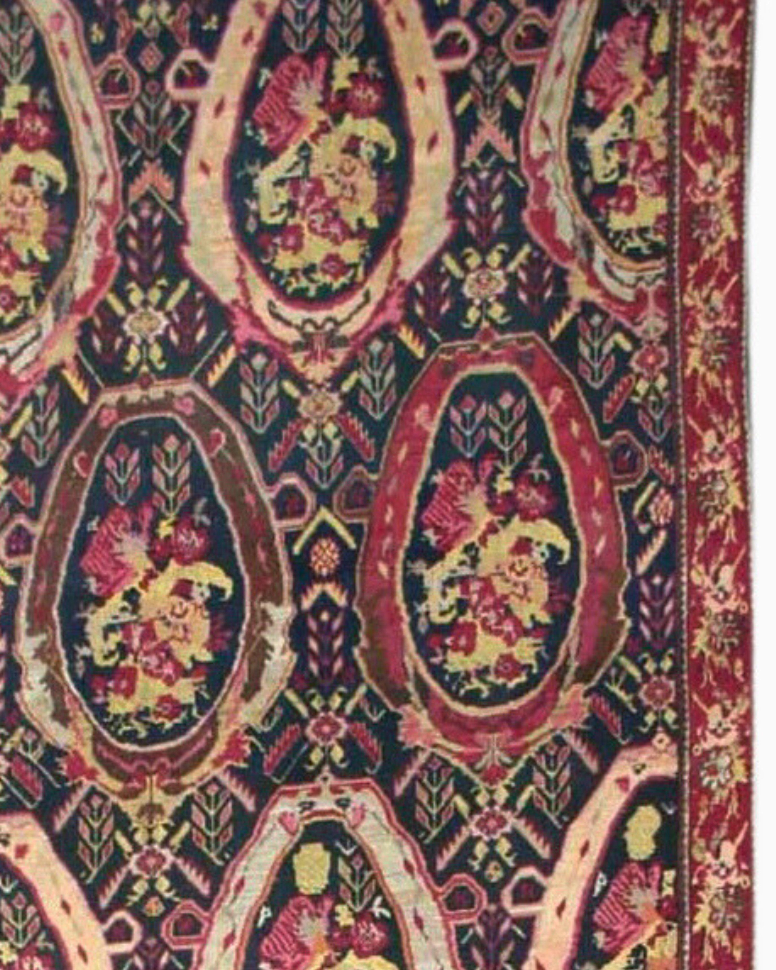 Antique Large Oversized Karabagh Rug, Late 19th Century 

This long oversized Karabagh carpet demonstrates the fascination in the Near East with French design in the late 19th century. Here, a Caucasian weaver has rendered a repeat design of