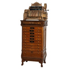 Antique Oversized National Country Store Crank Cash Register on Oak Base, c1900