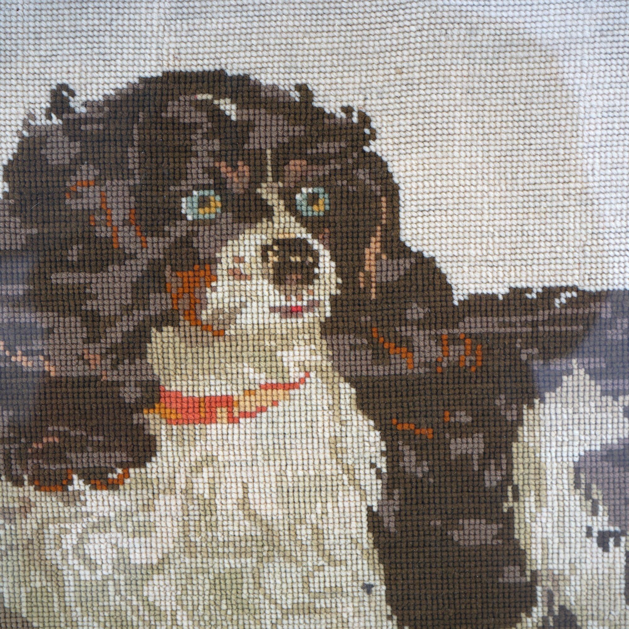 A large antique dog (canine) portrait offers needlework depicting a cavalier King Charles Spaniel, framed, C1890

Measures- 25.75''H x 35''W x 2''D; 28.24'' x 18.5'' Sight