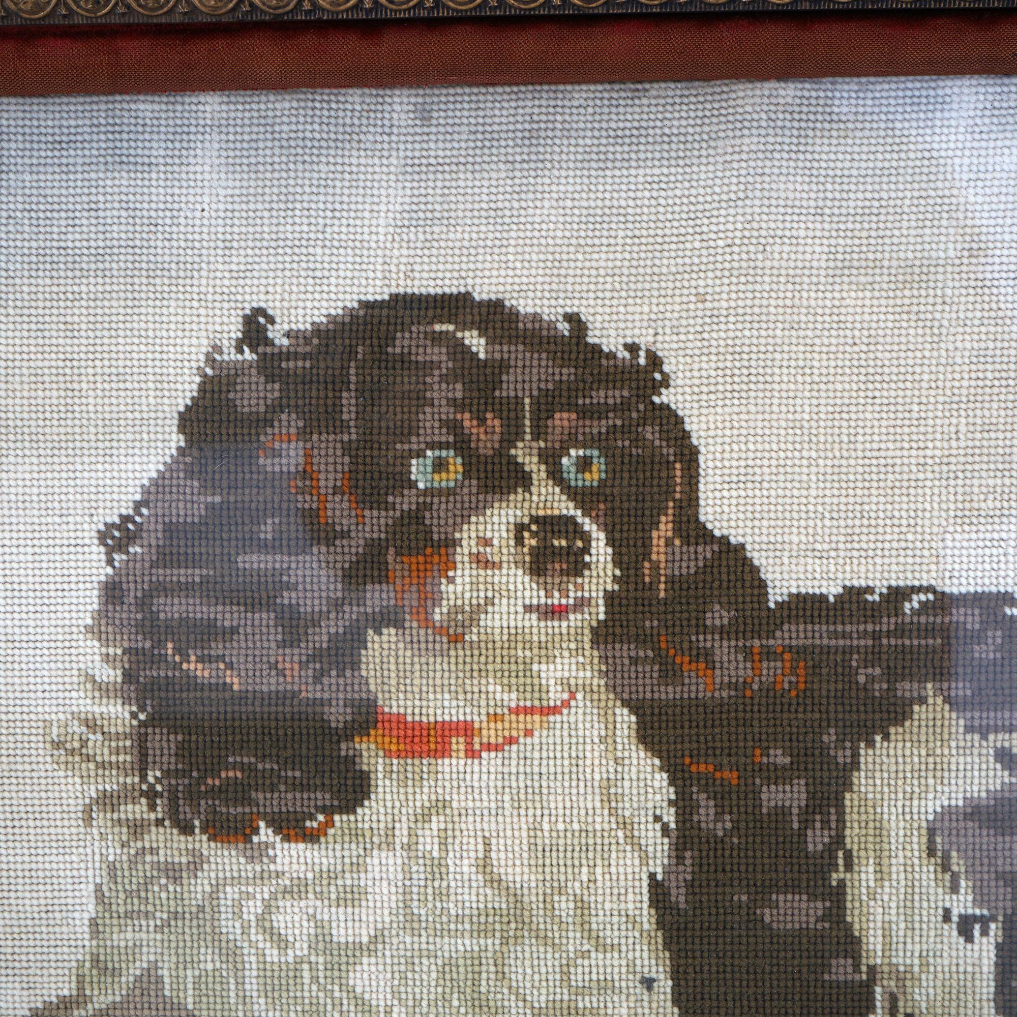 Antique Oversized Needlework Portrait of a Cavalier King Charles Spaniel C1890 In Good Condition In Big Flats, NY