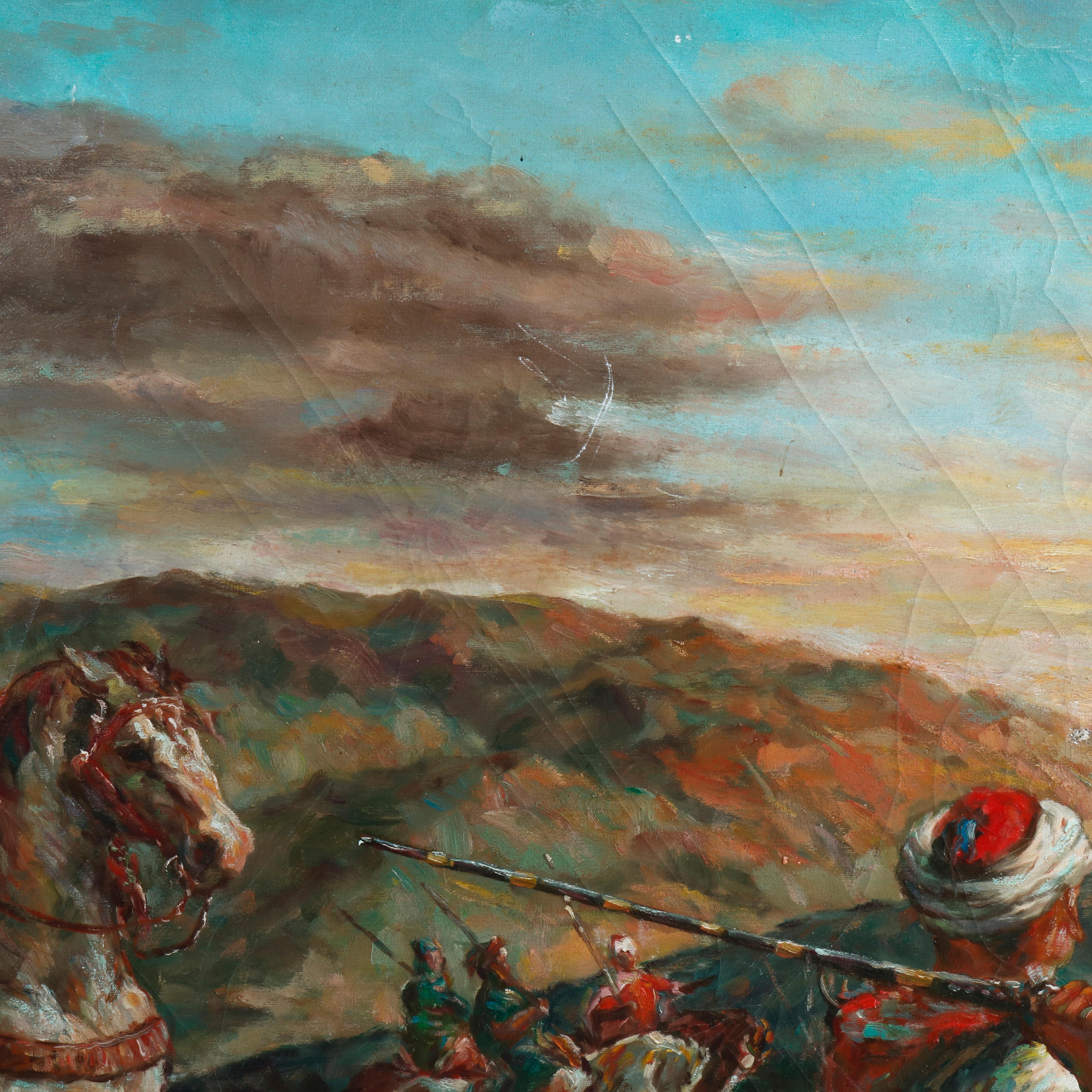 Antique Oversized Oil Painting, Russian Soldiers on Horseback, by Dakar, 20th C In Good Condition In Big Flats, NY