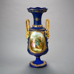 Antique & Oversized Old Paris Hand Painted & Gilt Scenic Porcelain Urn, 19th C