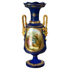 Antique & Oversized Old Paris Hand Painted & Gilt Scenic Porcelain Urn, 19th C