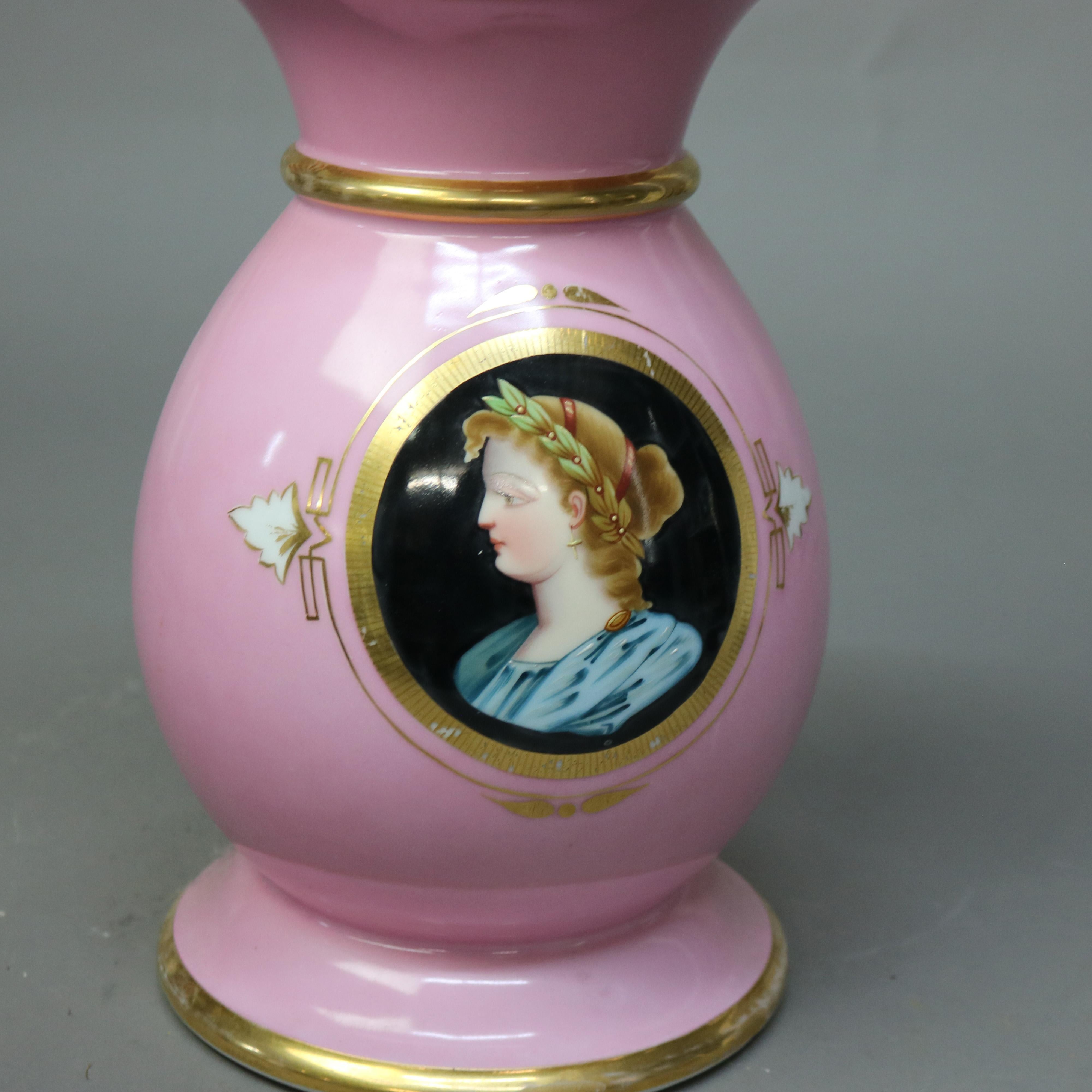 Antiguo jarrón de porcelana Old Paris de gran tamaño con retrato de mujer clásica C1850 en Bueno estado para la venta en Big Flats, NY