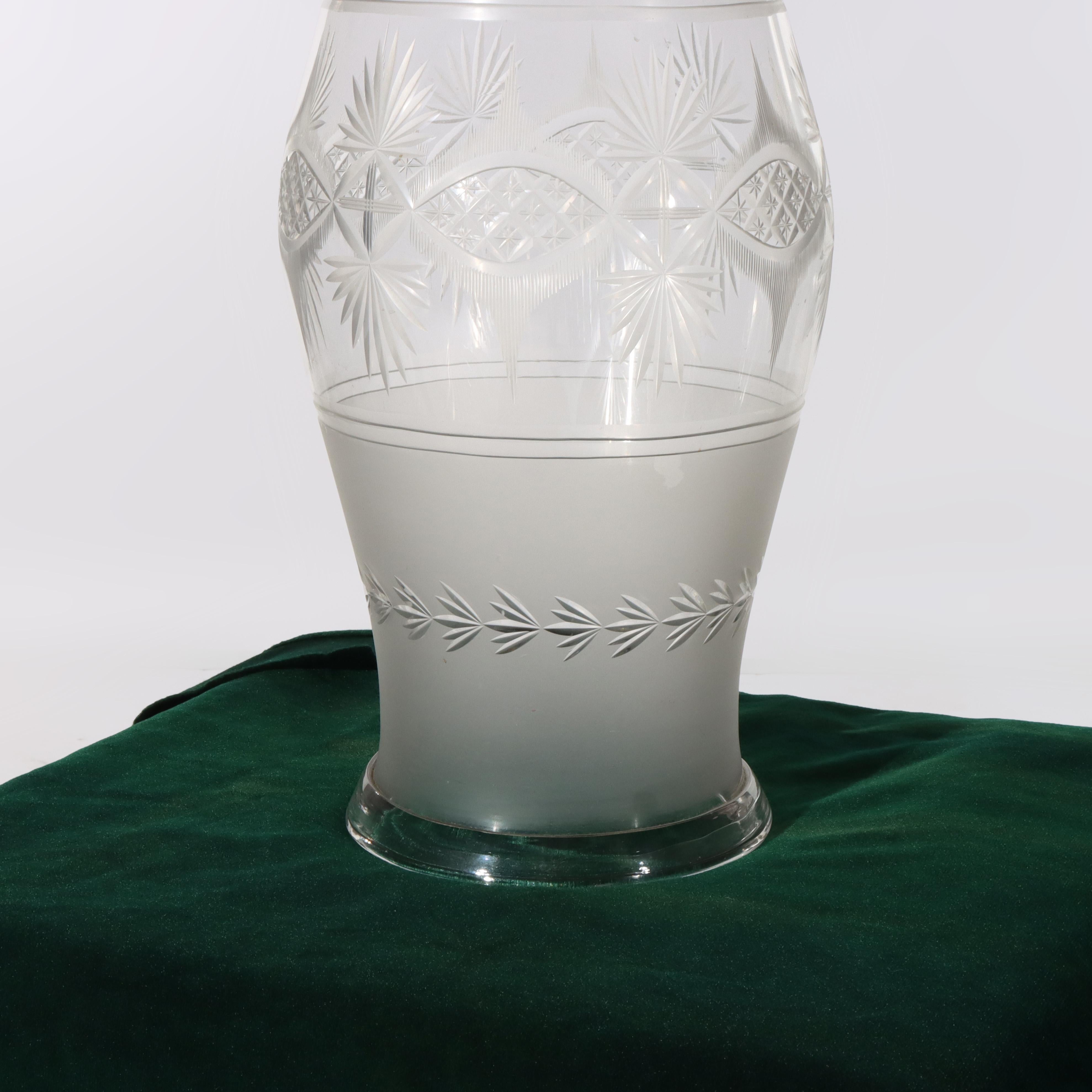 20th Century Antique Oversized Opalescent Cut Glass Hurricane Lamp Shade For Sale
