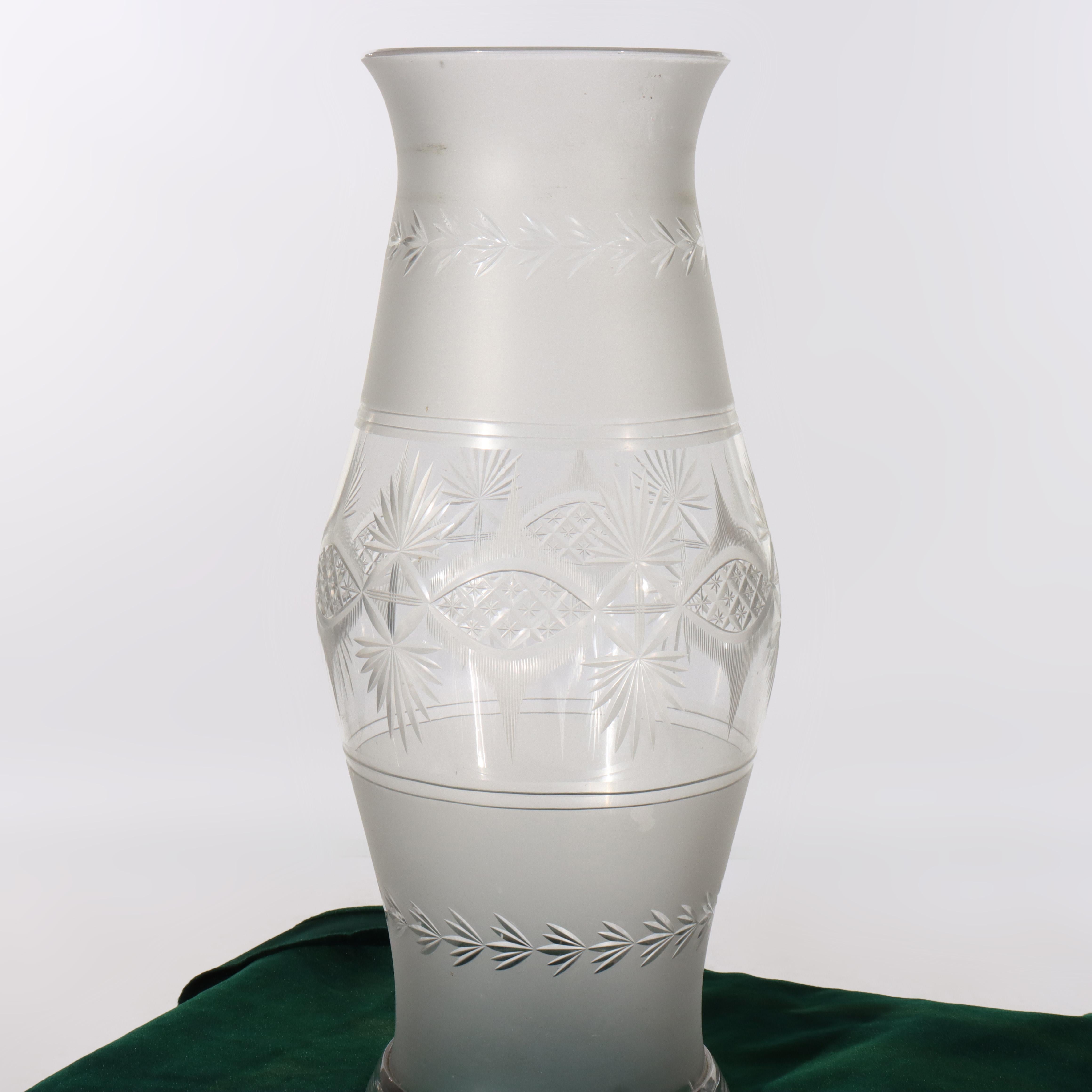 Antique Oversized Opalescent Cut Glass Hurricane Lamp Shade For Sale 1