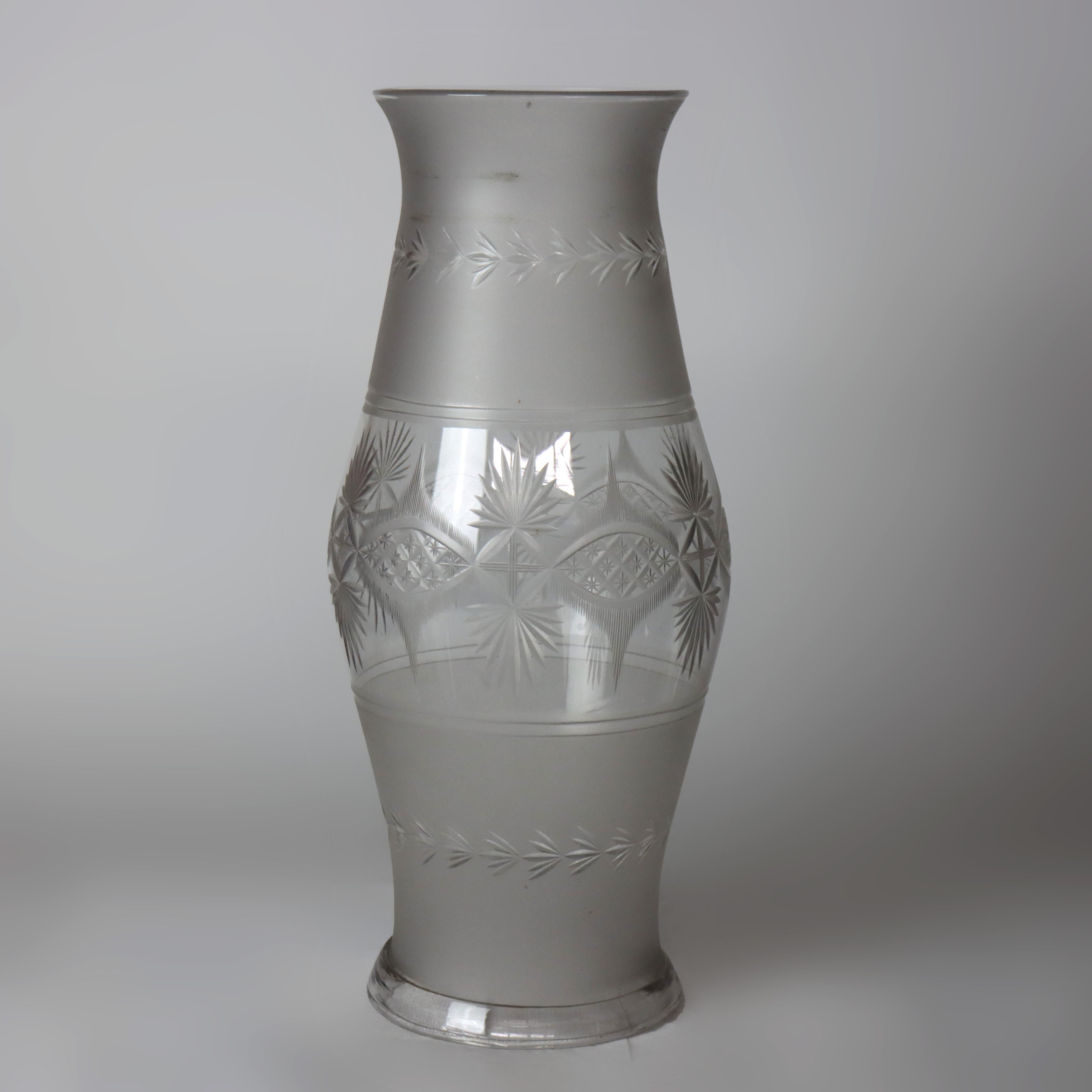 Antique Oversized Opalescent Cut Glass Hurricane Lamp Shade For Sale 3