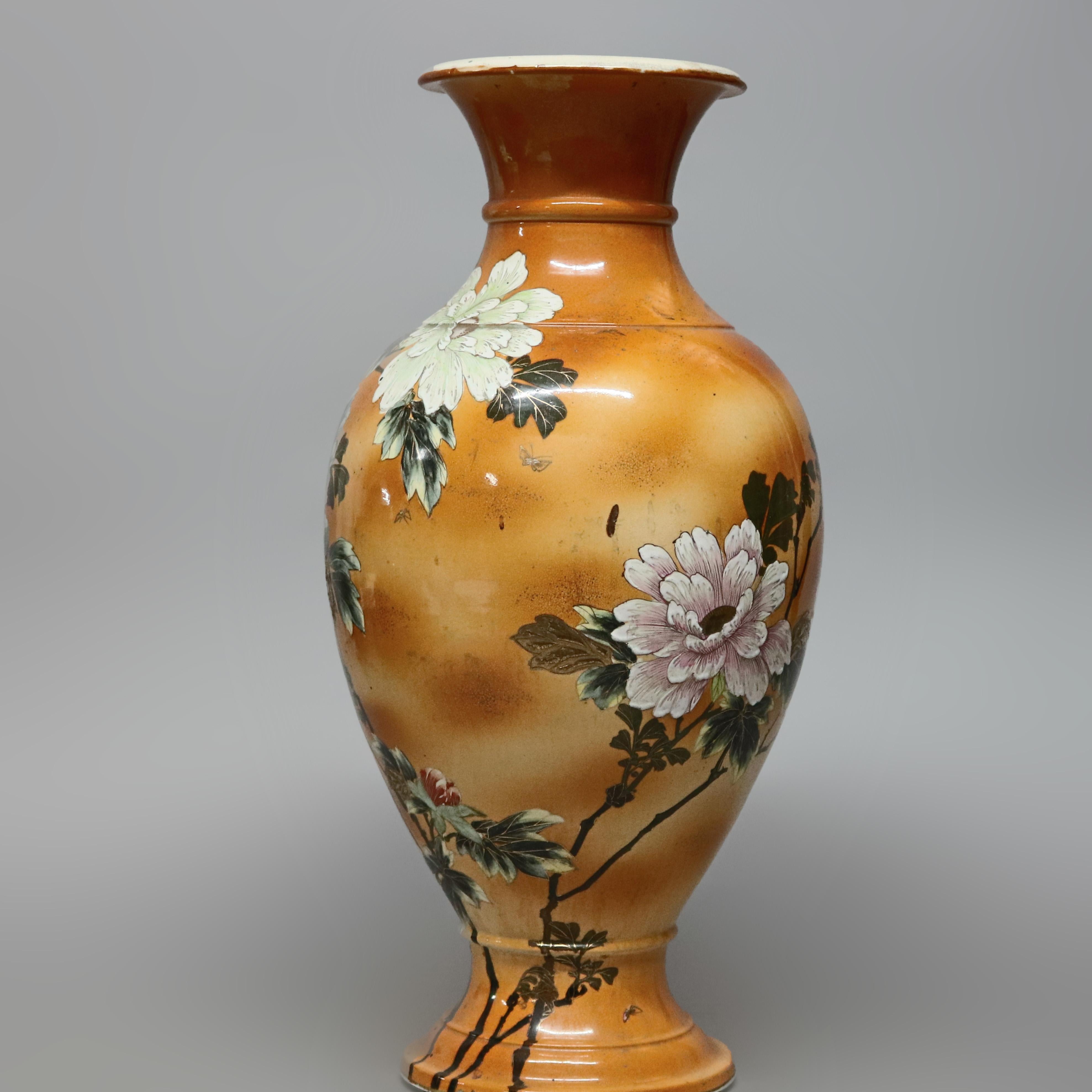 Asian Oversized Oriental Floral Decorated Porcelain Footed Floor Vase, circa 1900