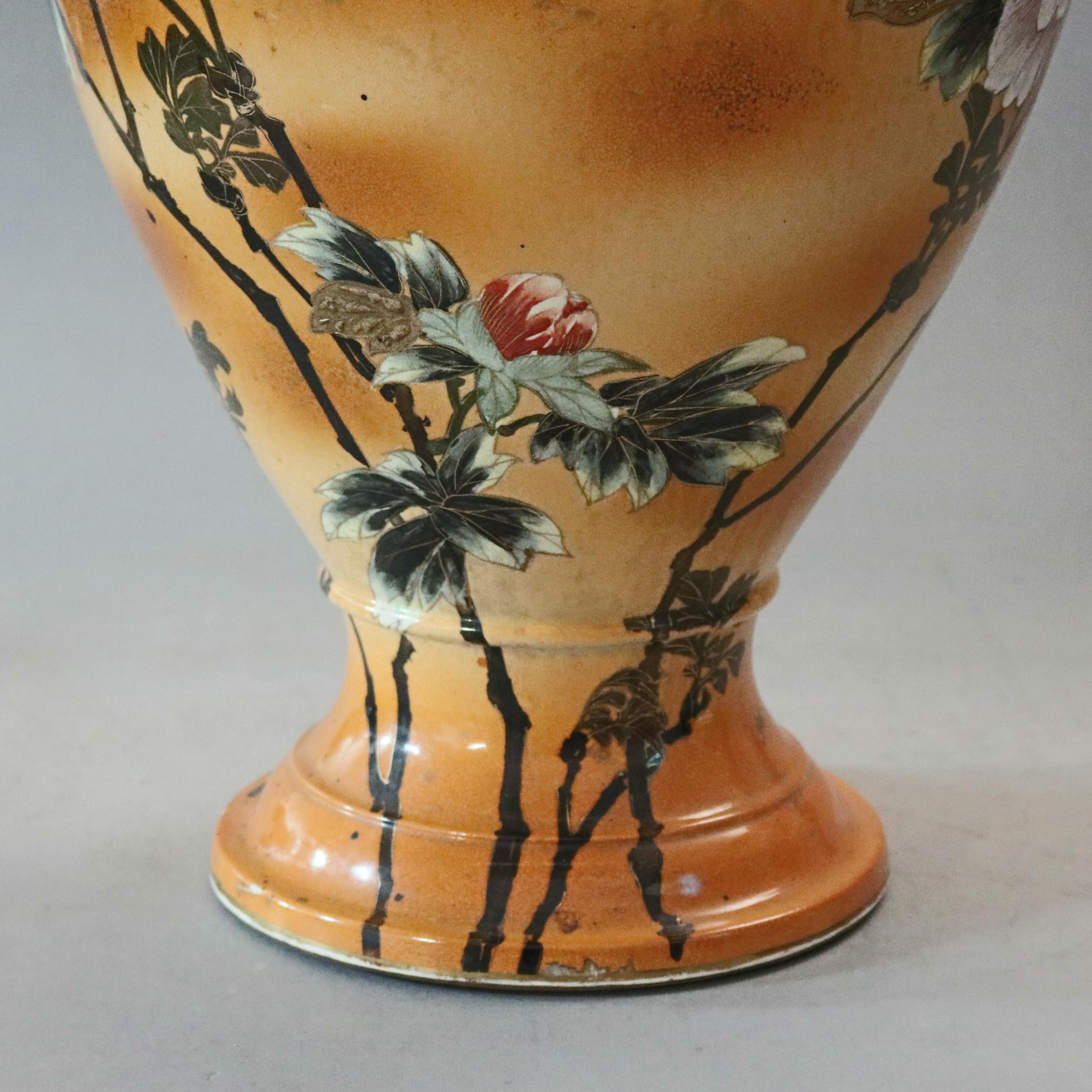 Oversized Oriental Floral Decorated Porcelain Footed Floor Vase, circa 1900 1