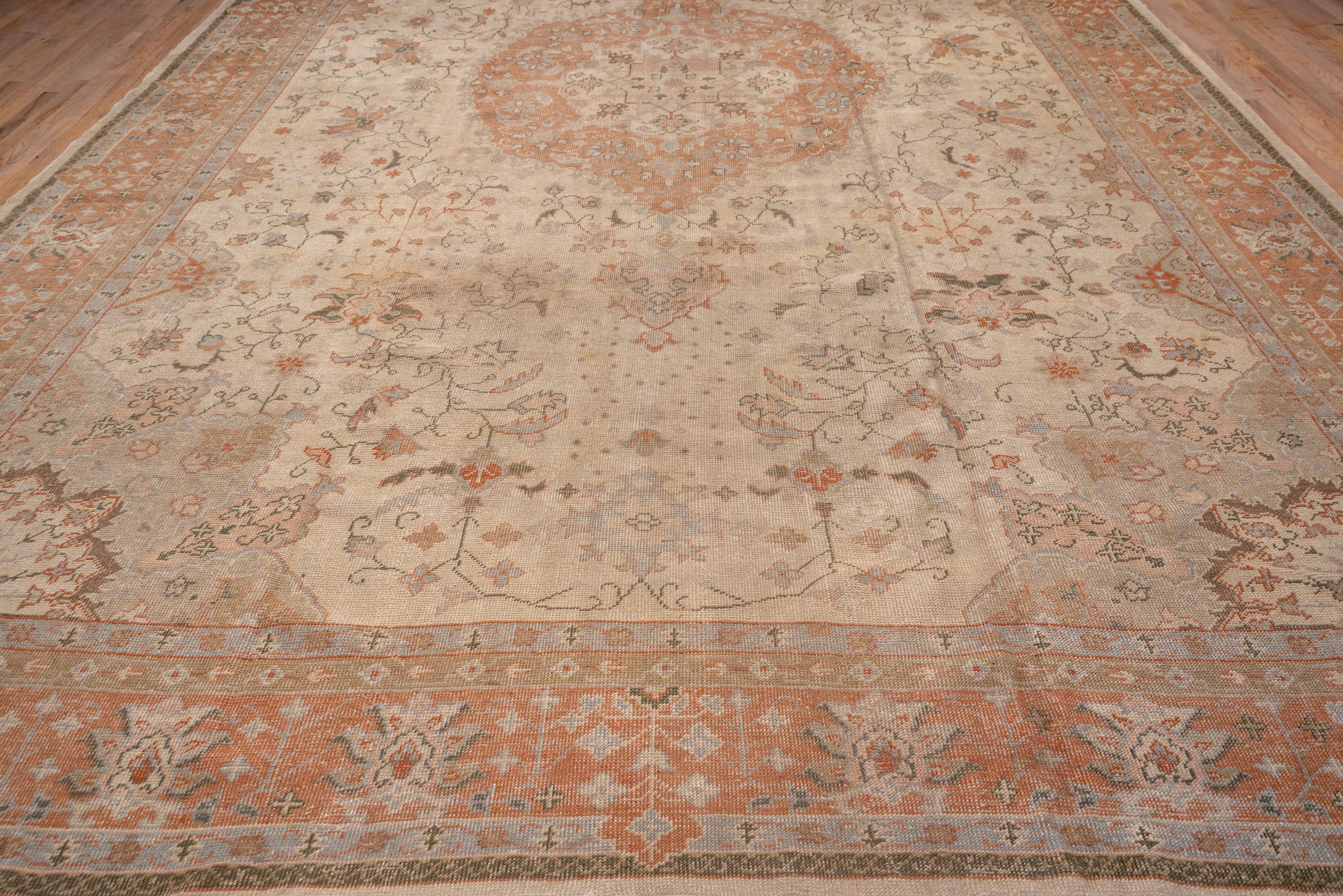 Turkish Antique Oversized Oushak Carpet, Salmon Palette, circa 1920 For Sale