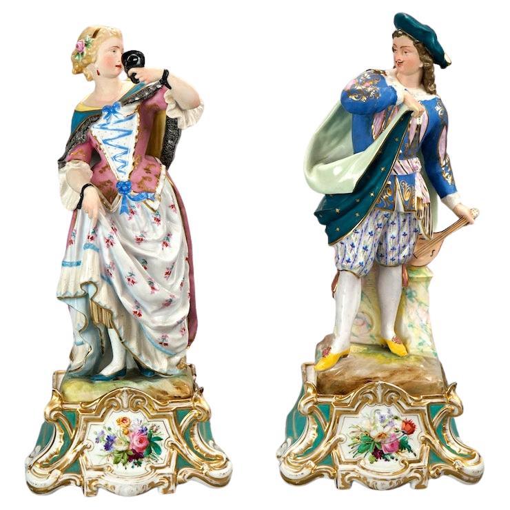 Antique Oversized Pair of Old Paris Hand Painted 
Gilt Porcelain Figures 19th C