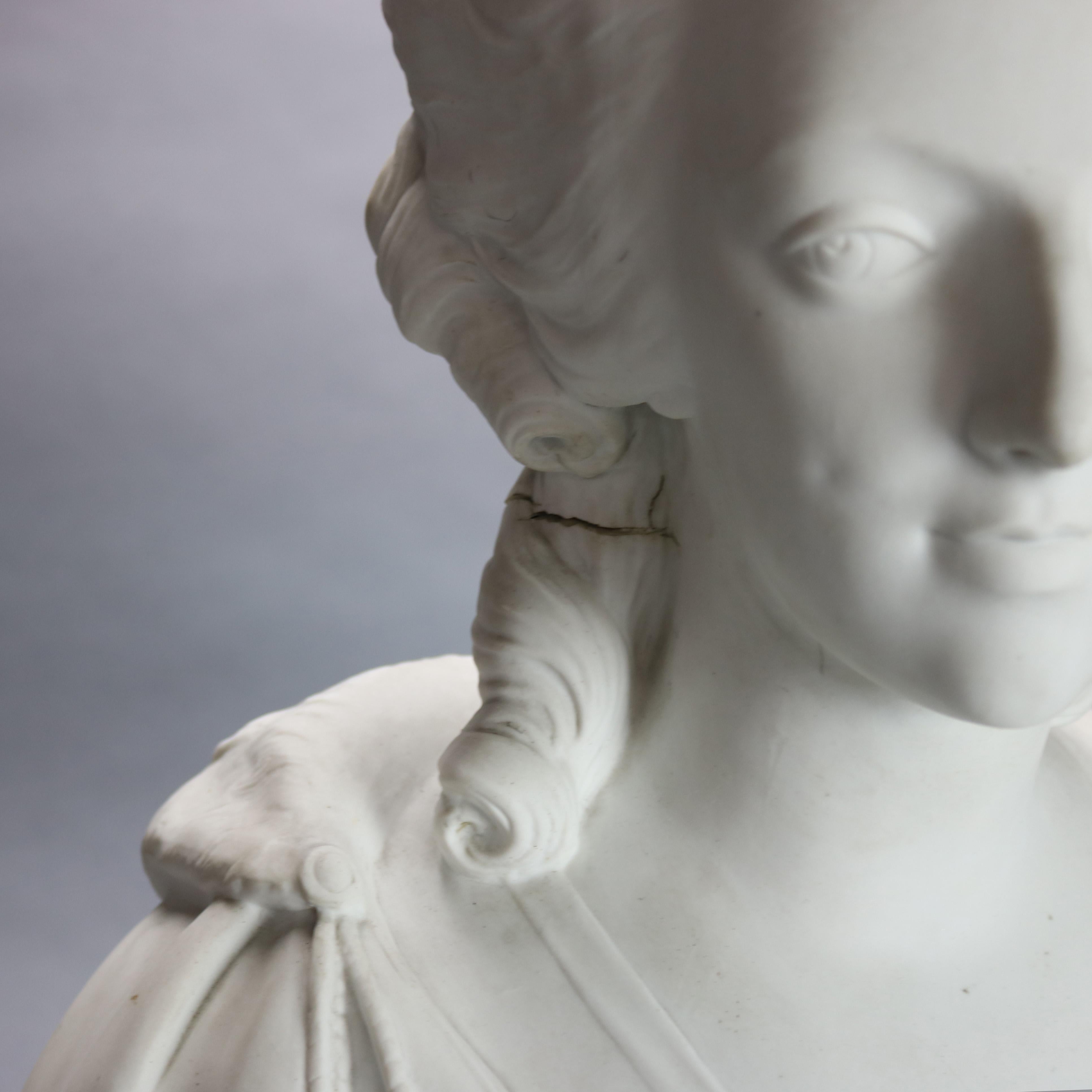 French Antique Oversized Parian Bust of Marie Antoinette after Raphael Jacquemin 19th C