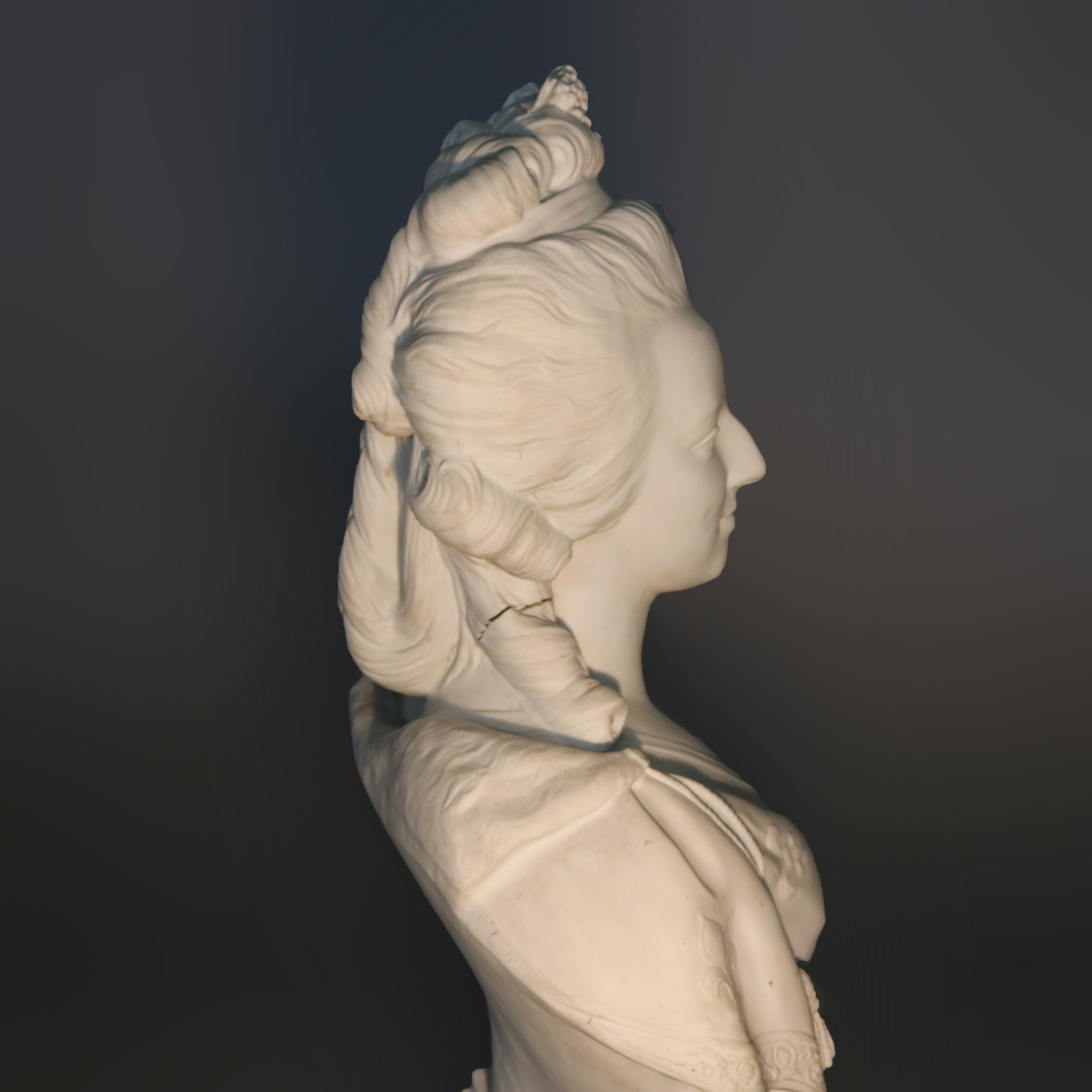 Porcelain Antique Oversized Parian Bust of Marie Antoinette after Raphael Jacquemin 19th C