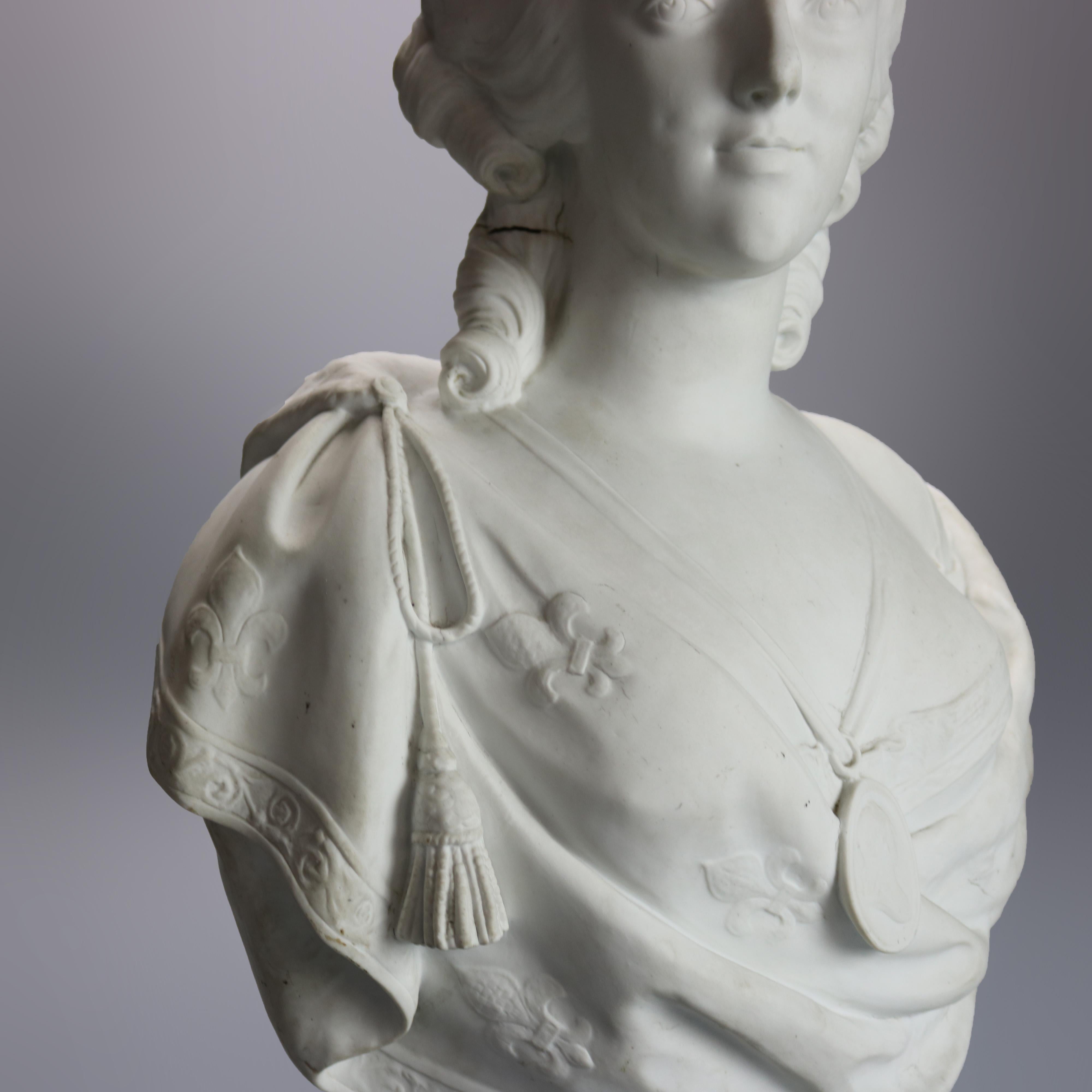 Antique Oversized Parian Bust of Marie Antoinette after Raphael Jacquemin 19th C 1