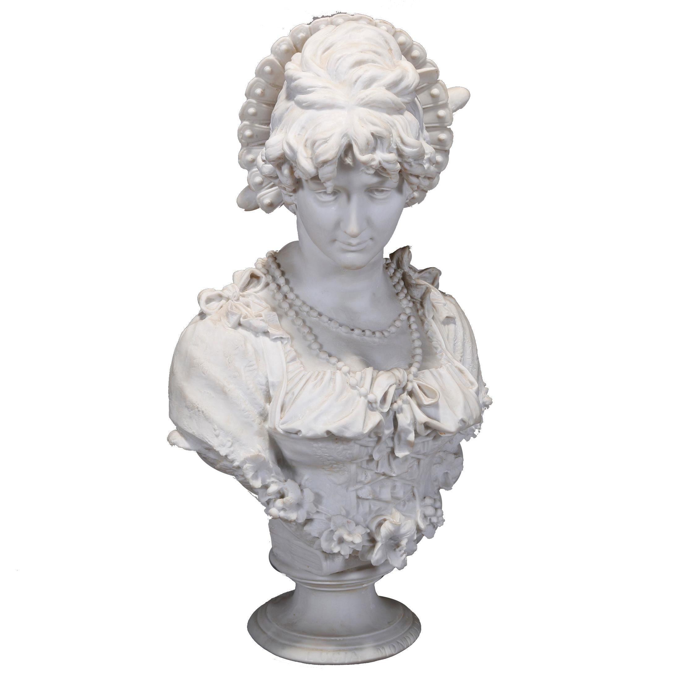 Cast Antique Monumental Parian Enrico Lapini Bust Sculpture of Lucia Mondella, c 1893