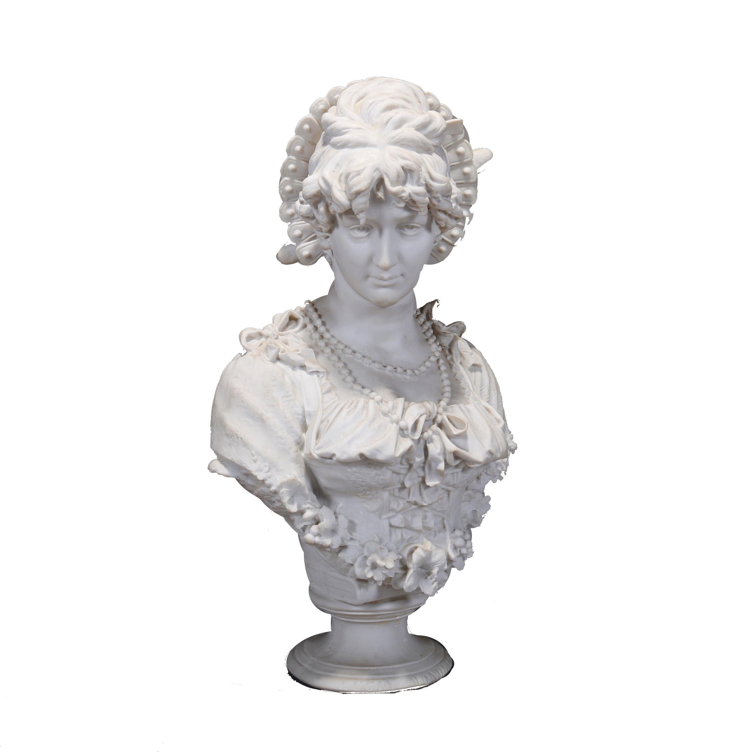 19th Century Antique Monumental Parian Enrico Lapini Bust Sculpture of Lucia Mondella, c 1893