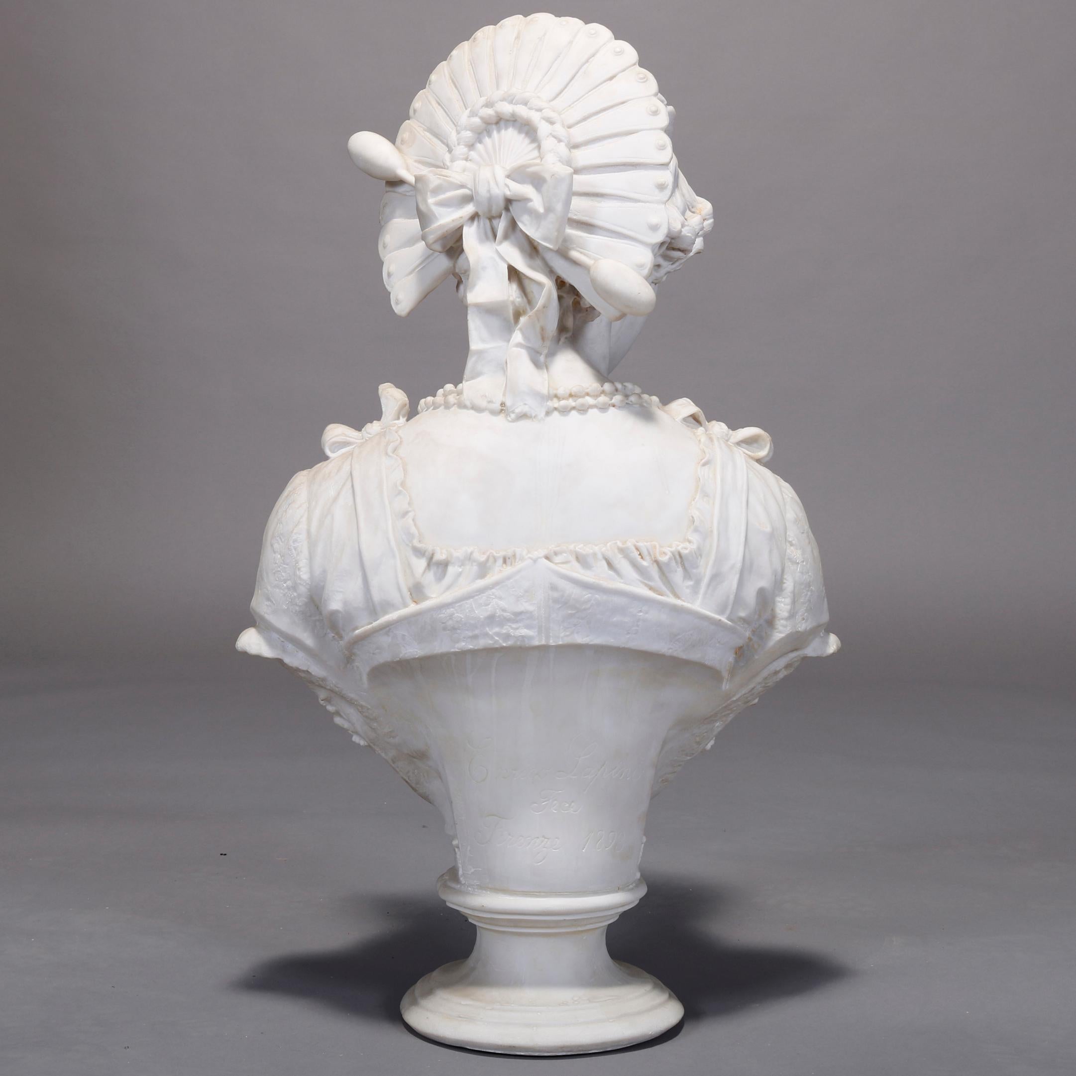 Porcelain Antique Monumental Parian Enrico Lapini Bust Sculpture of Lucia Mondella, c 1893