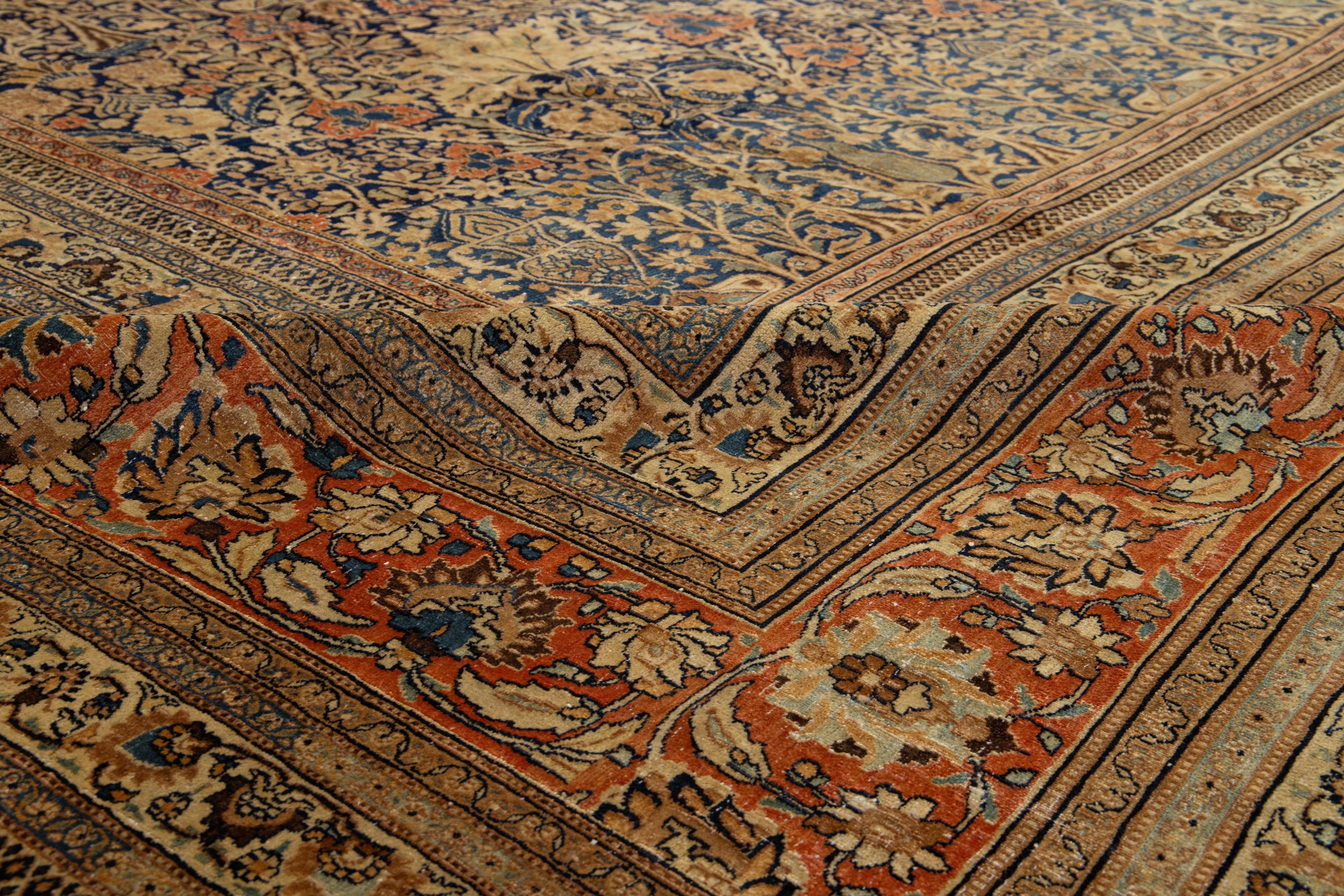 Antiker übergroßer persischer Khorasan-Blauer Wollteppich in Übergröße, handgefertigt mit Allover-Muster im Angebot 2