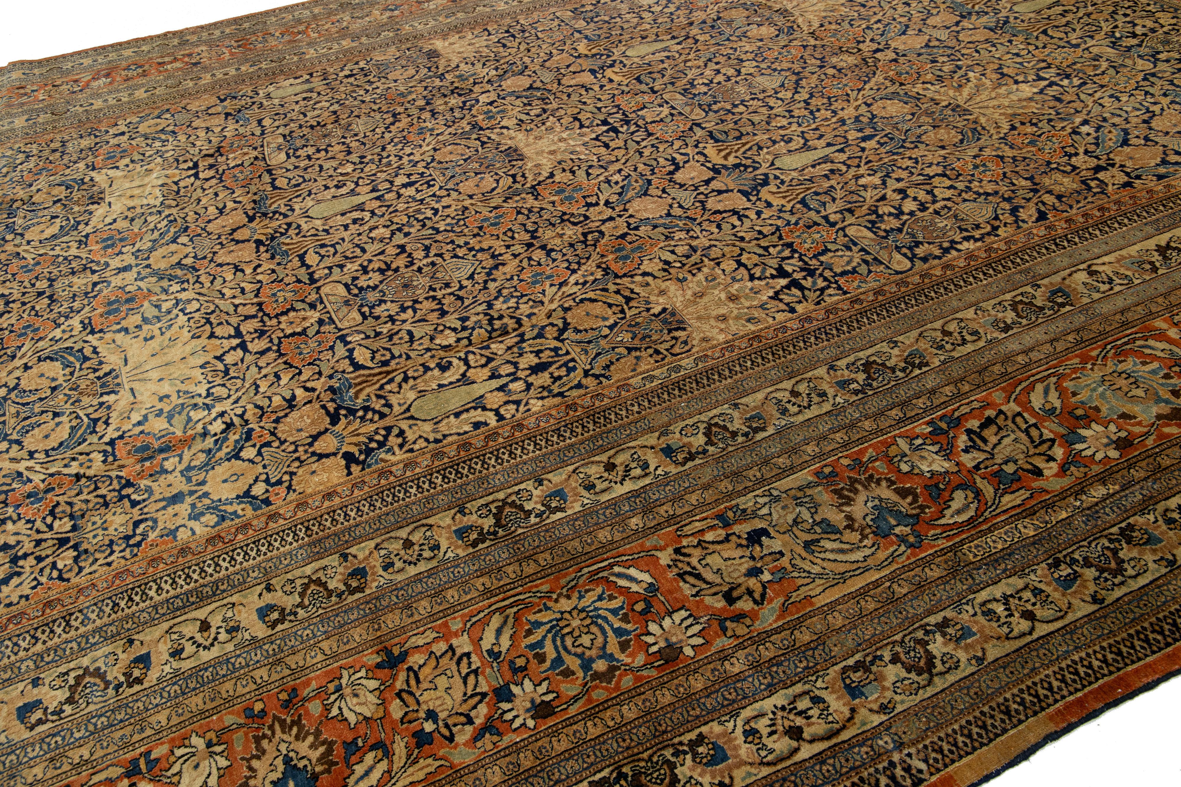 Antiker übergroßer persischer Khorasan-Blauer Wollteppich in Übergröße, handgefertigt mit Allover-Muster (Handgeknüpft) im Angebot