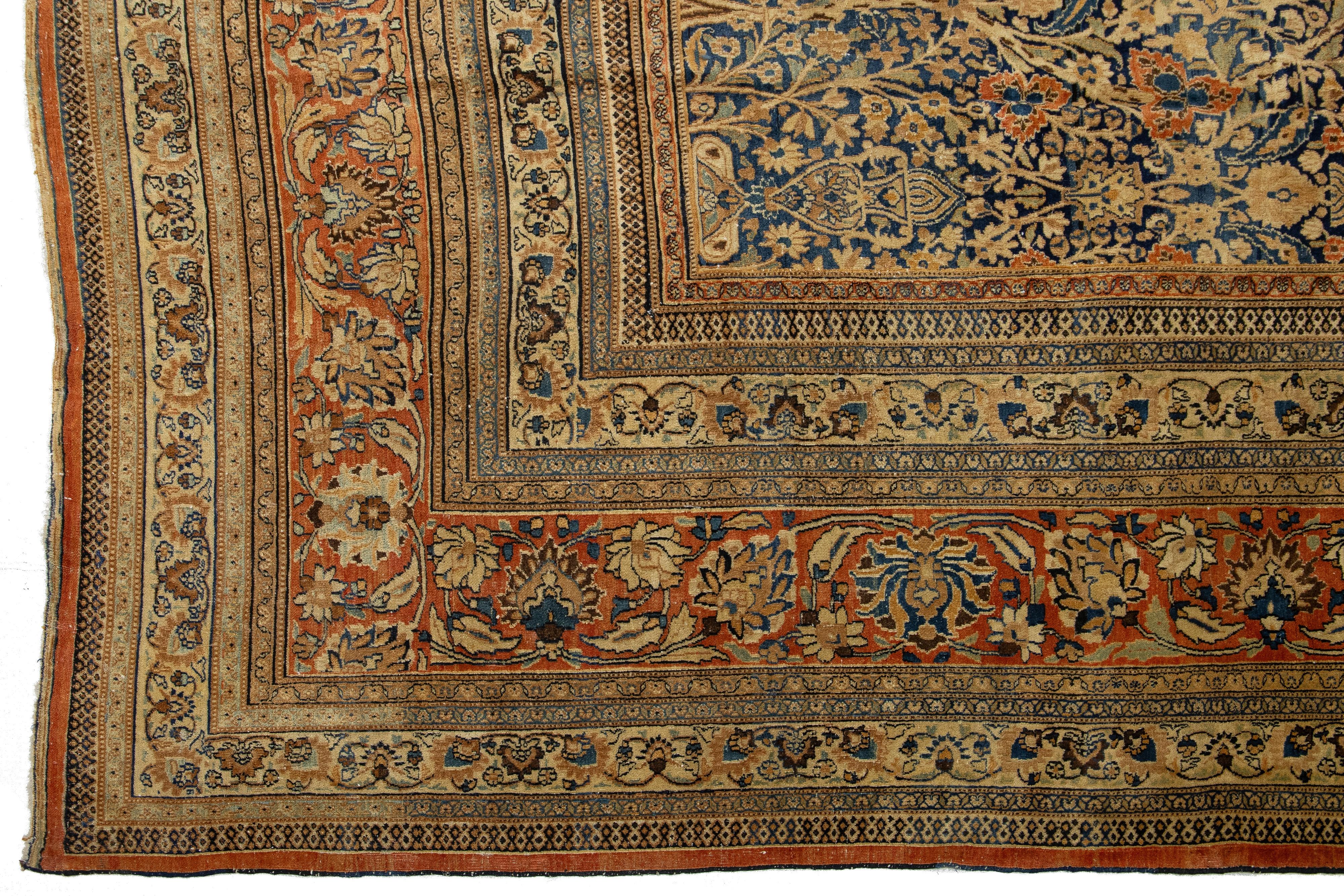 Antiker übergroßer persischer Khorasan-Blauer Wollteppich in Übergröße, handgefertigt mit Allover-Muster (19. Jahrhundert) im Angebot