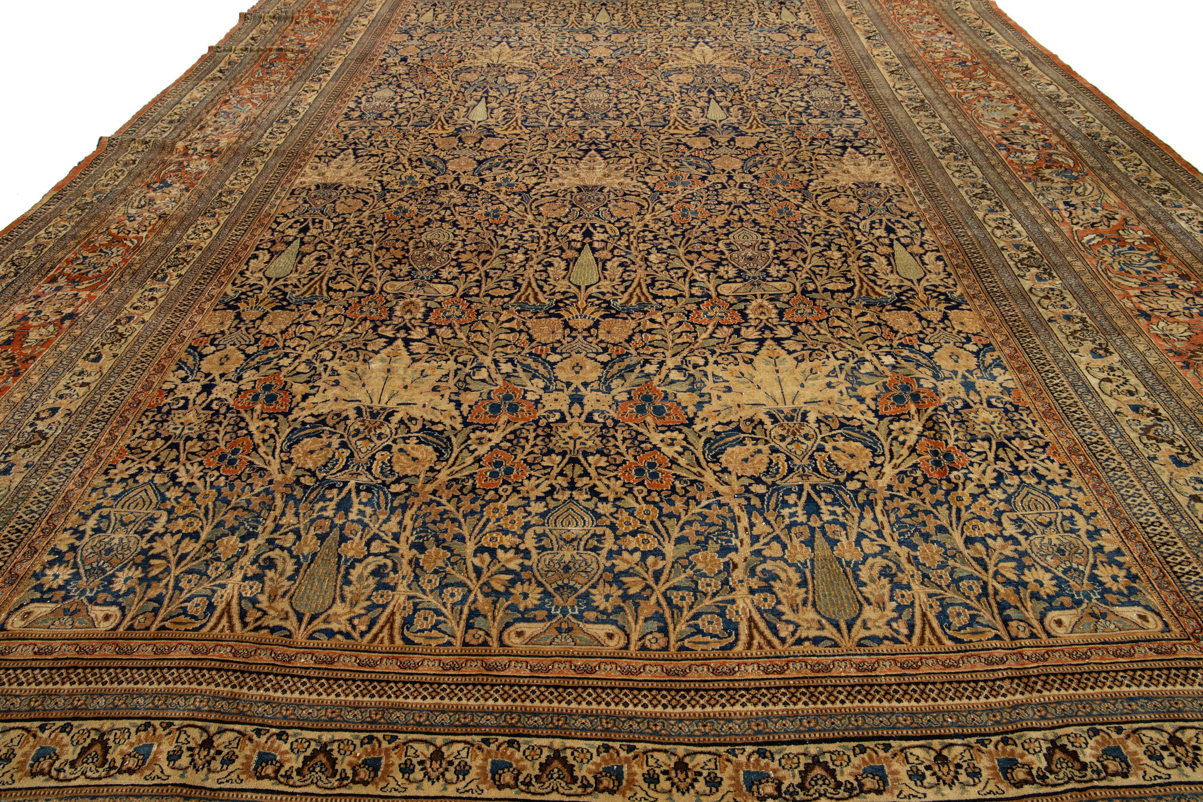 Antiker übergroßer persischer Khorasan-Blauer Wollteppich in Übergröße, handgefertigt mit Allover-Muster (Wolle) im Angebot