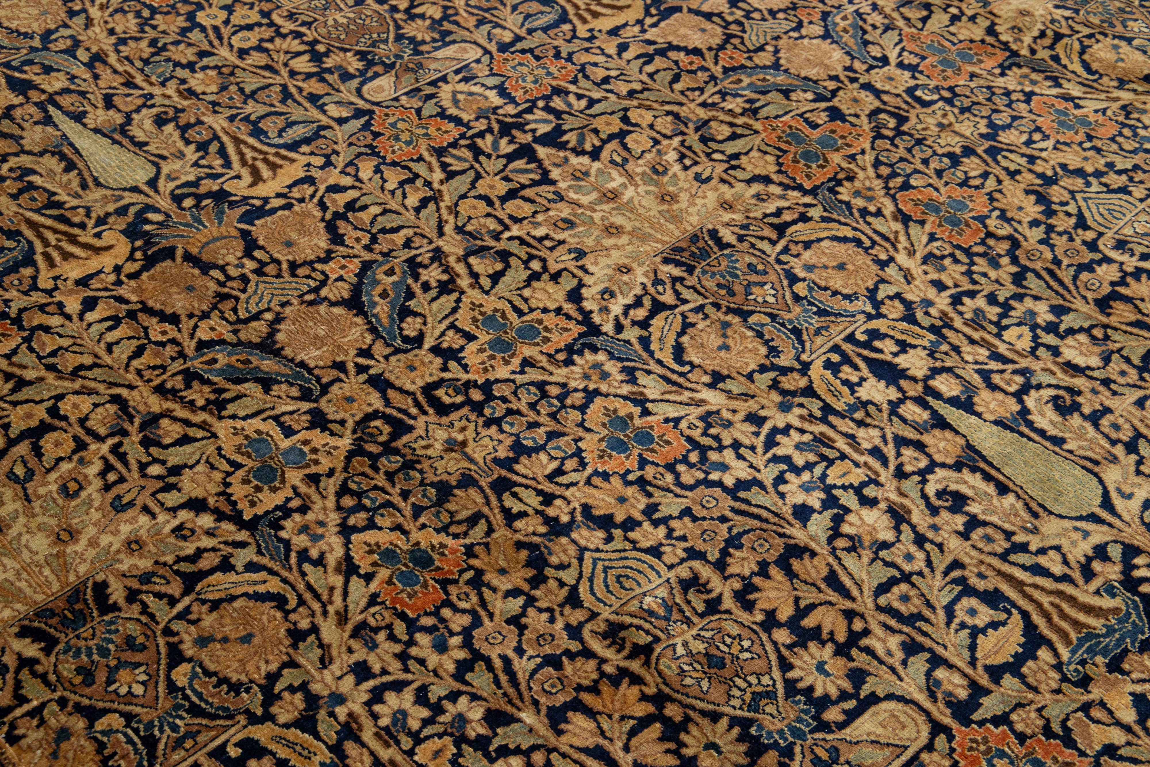Antiker übergroßer persischer Khorasan-Blauer Wollteppich in Übergröße, handgefertigt mit Allover-Muster im Angebot 1