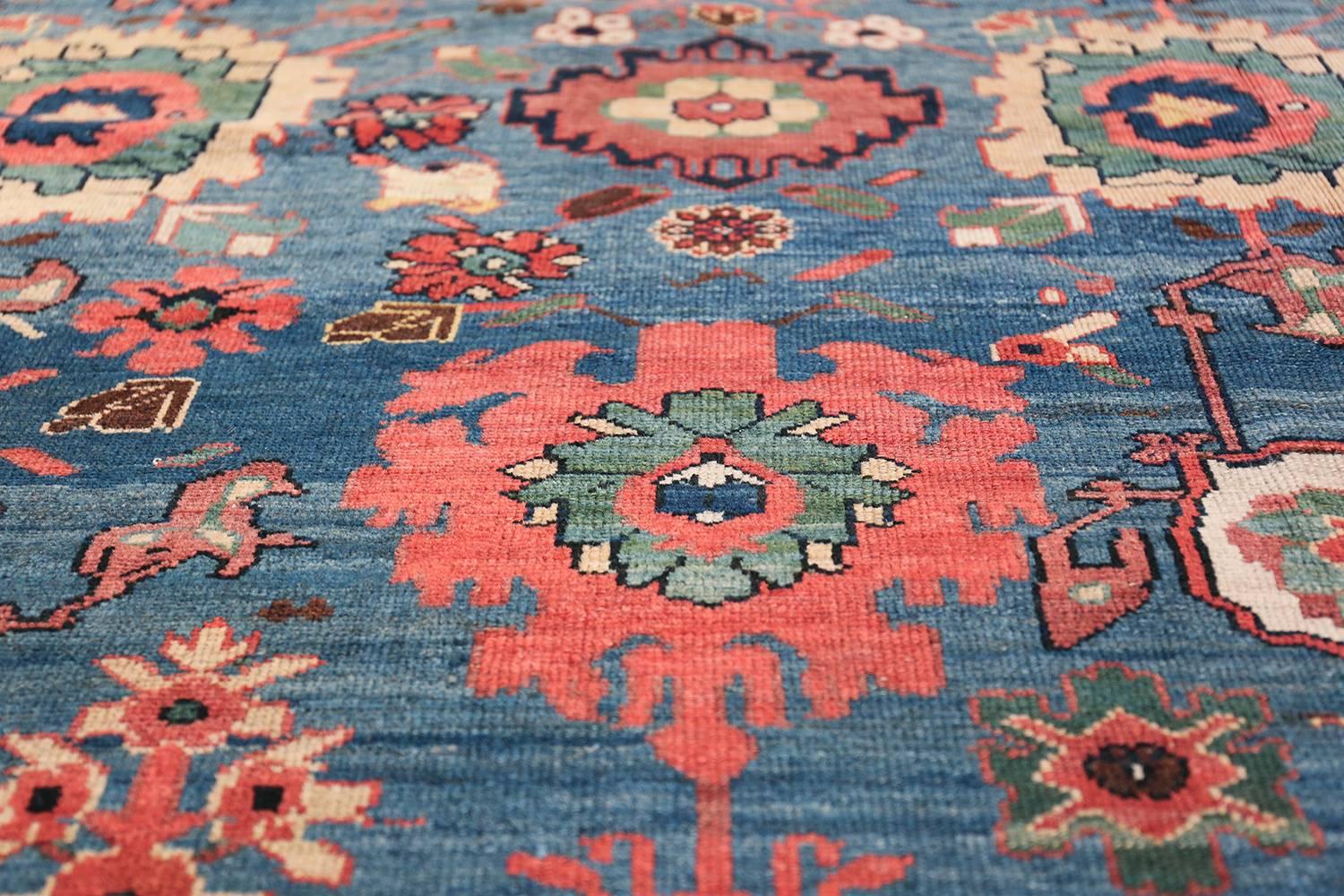 Tappeto blu sovradimensionato antico tribale persiano Malayer Geometrico Abrash 14'6