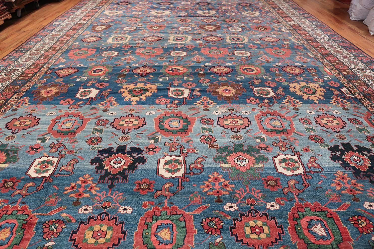 Tappeto blu sovradimensionato antico tribale persiano Malayer Geometrico Abrash 14'6