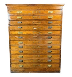 Antique OverSized Pine 12 Drawer Map Flat File Cabinet
