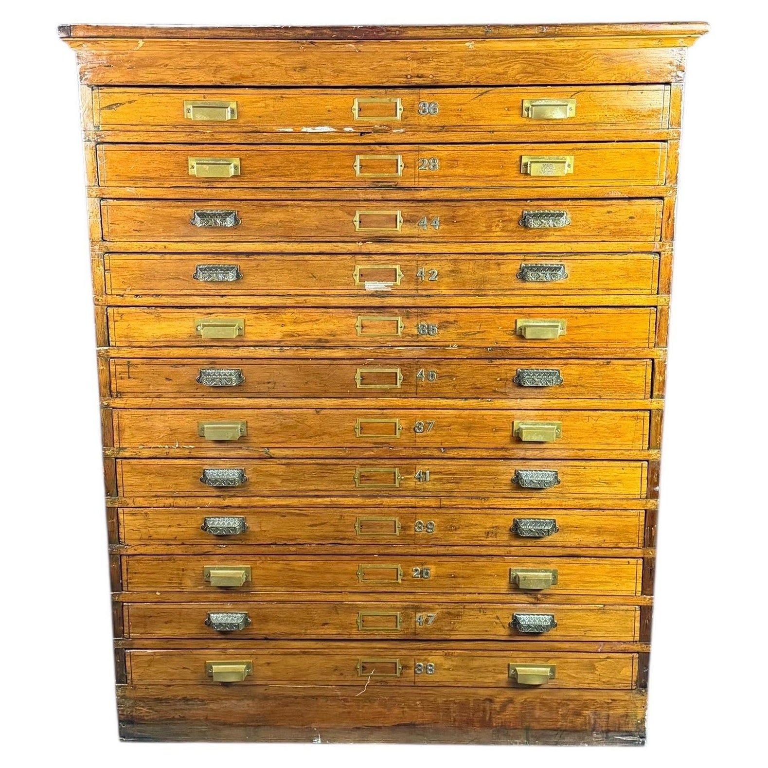 Antique OverSized Pine 12 Drawer Map Flat File Cabinet For Sale