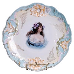 Oversized Prussia Painted and Gilt Portrait Plate of Young Woman, circa 1900