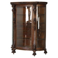 Antique Oversized RJ Horner Figural Carved Oak China Cabinet with Lions C1900