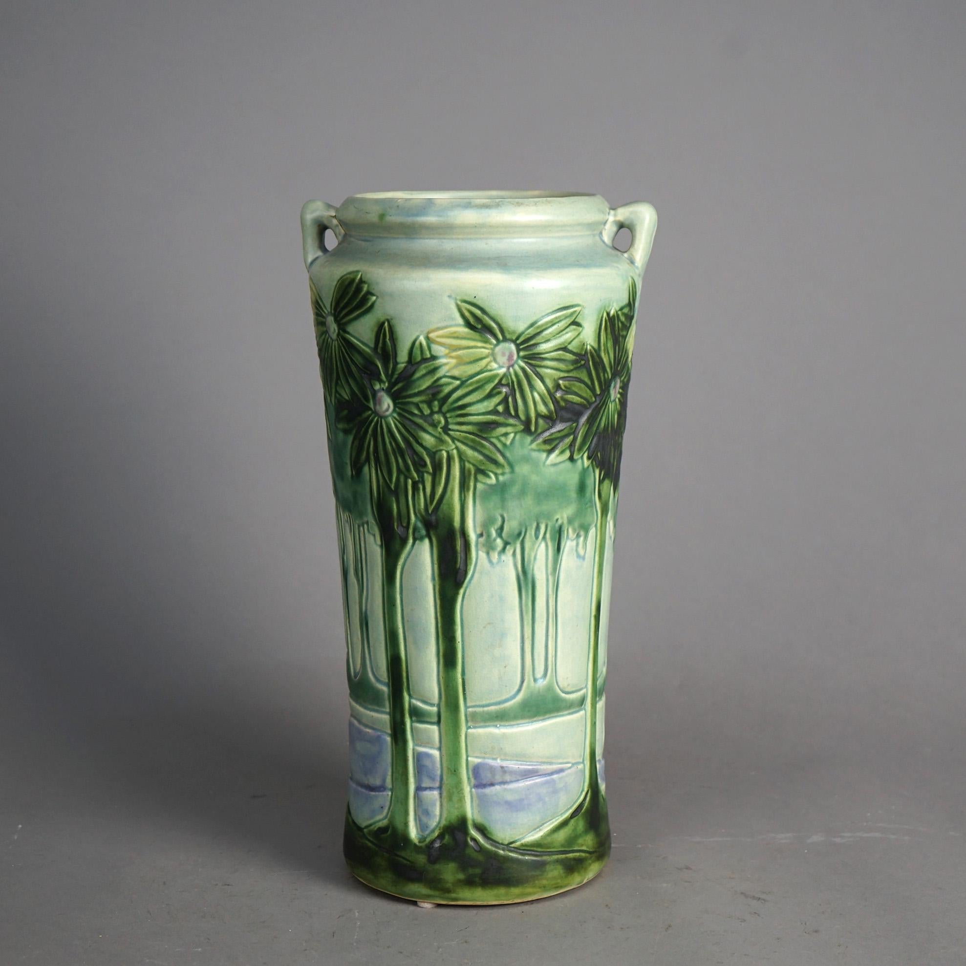 North American Antique Oversized Roseville Art Pottery Vista Vase Circa 1920