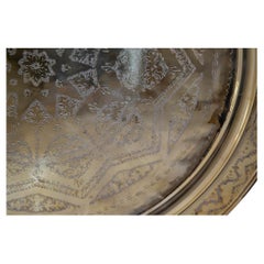 Antique Oversized Round Moroccan Polished Brass Tray Platter 19th C.