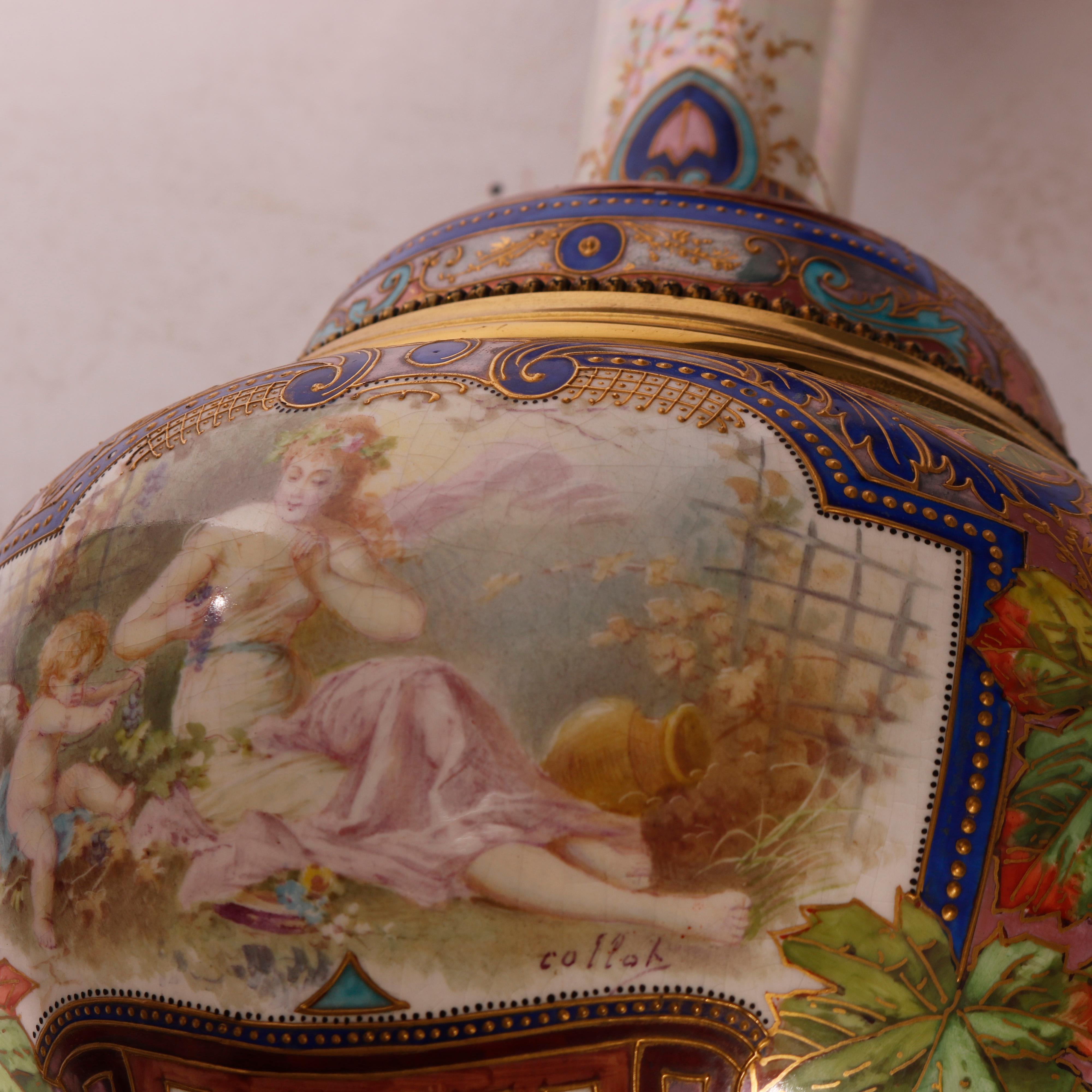 Antique Oversized Royal Vienna Porcelain Lamp with Classical Scenes & Putti 1880 9